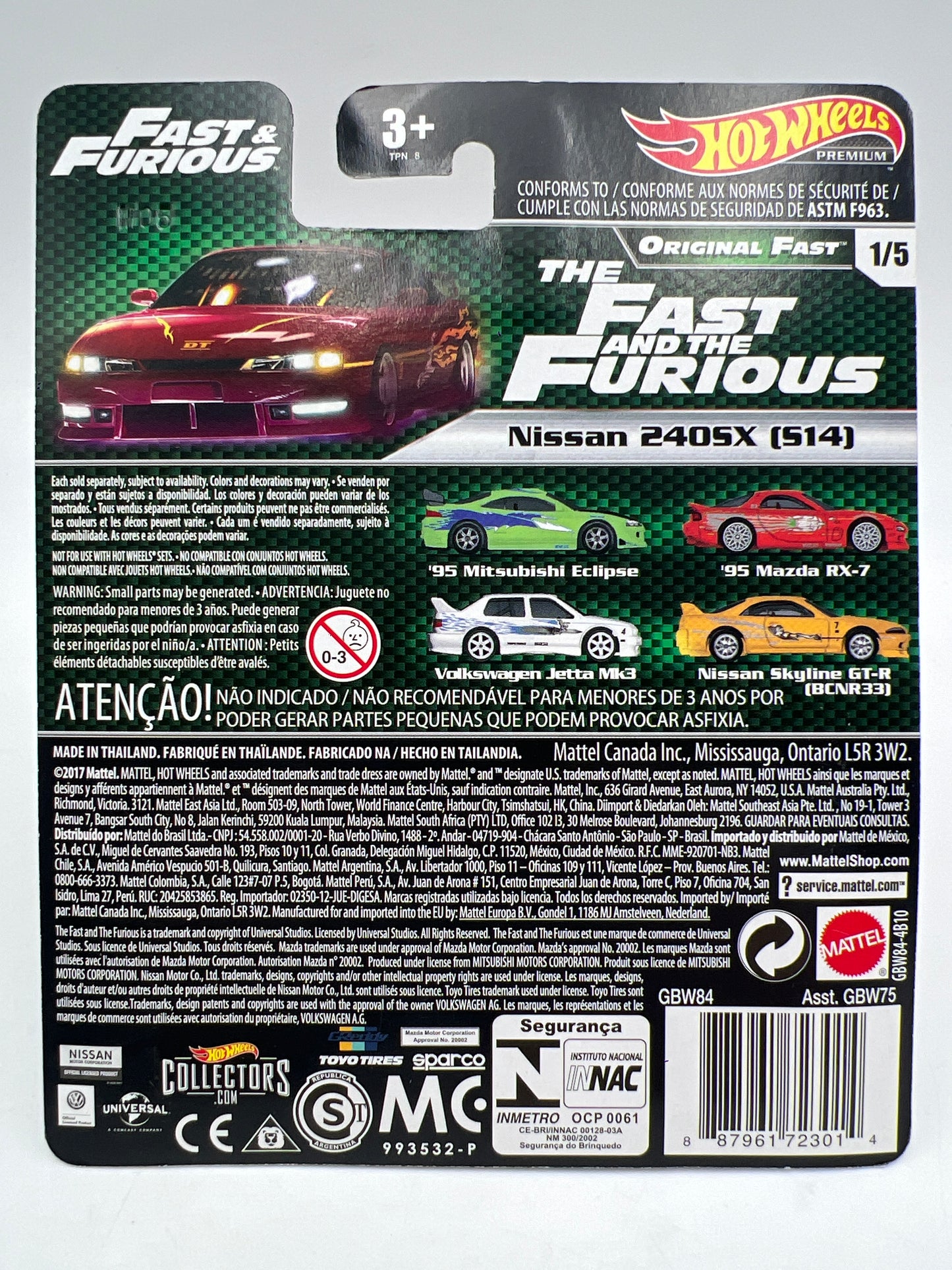 Hot Wheels Premium Fast & Furious Original Fast #1 Nissan 240SX S14 W/Protector