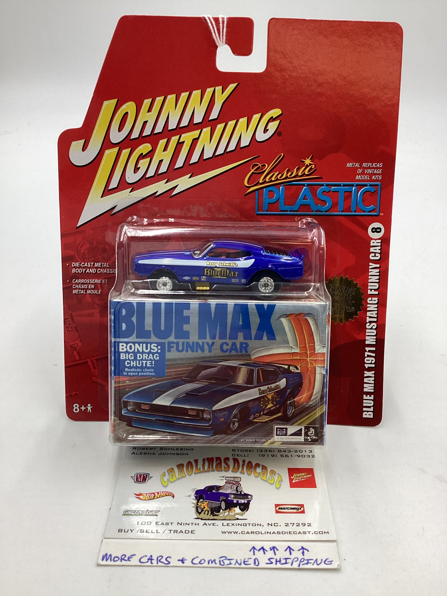 Johnny lightning Classic Plastic #8 Blue Max 71 Mustang Funny Car 231D