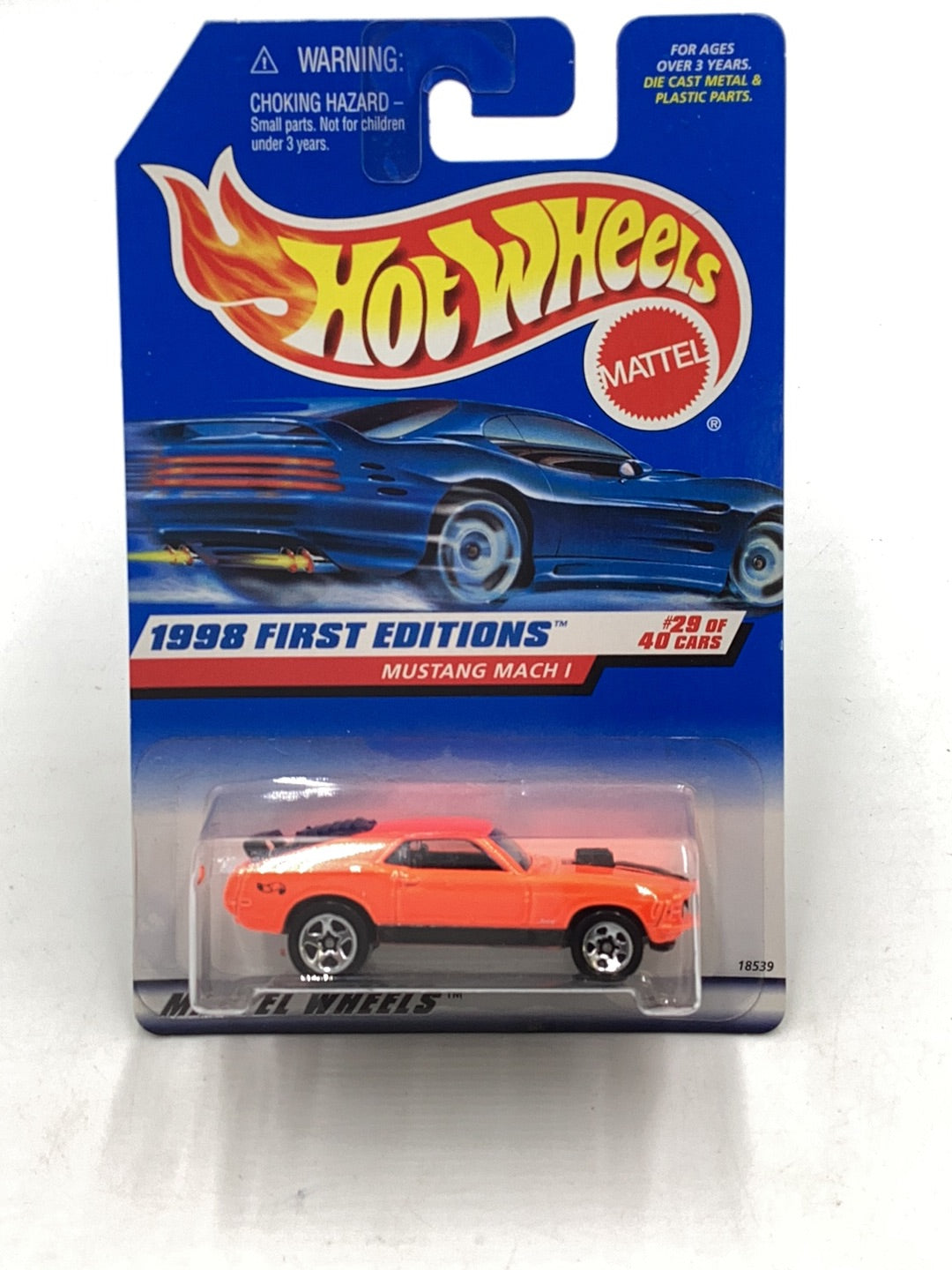 1998 First Edition Hot Wheels #670 Mustang Mach 1 Neon Orange with protector