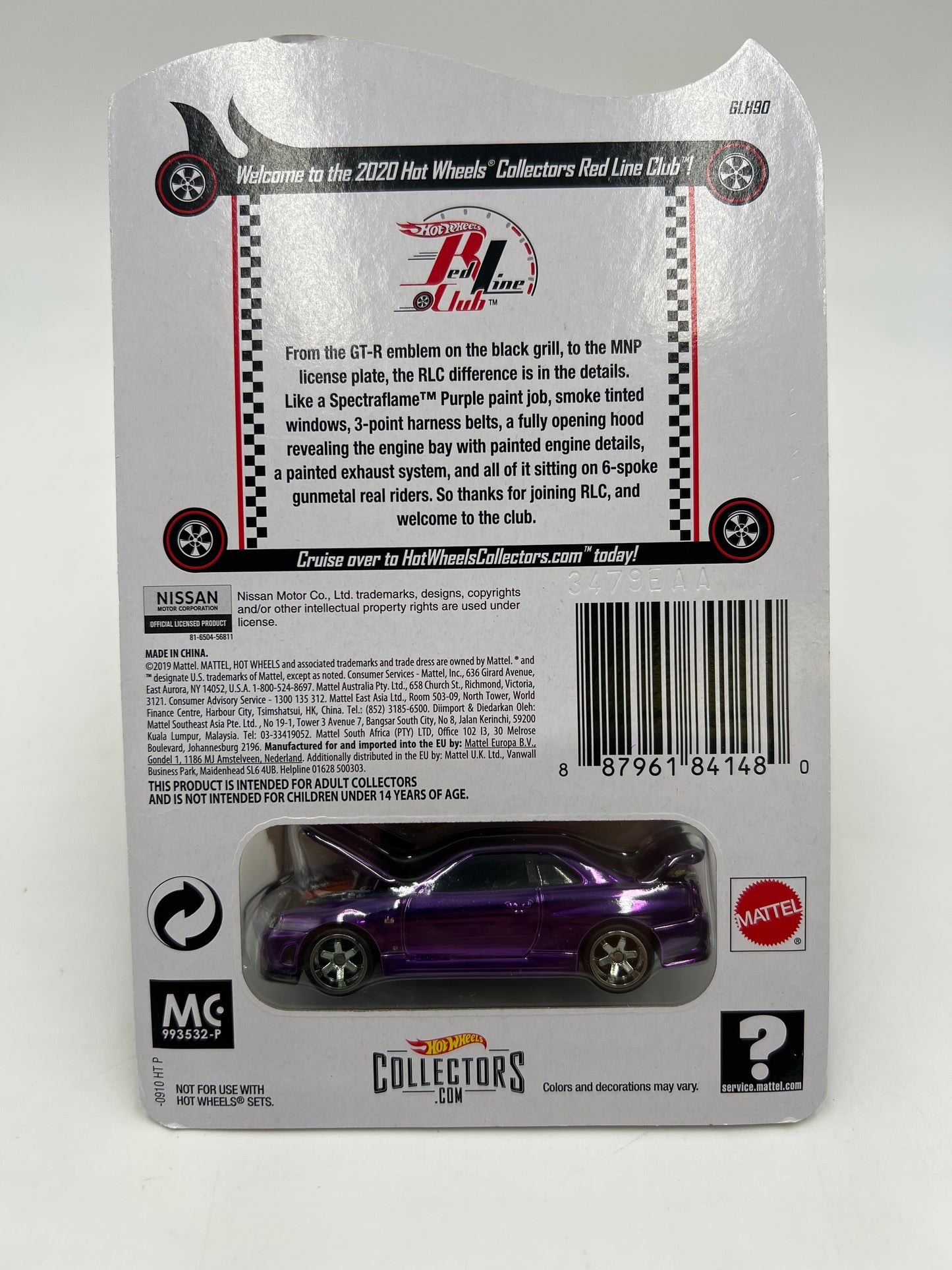 2020 Hot Wheels RLC Club Car Nissan Skyline GT-R BNR34 Purple + Patch & Pin W/Protector