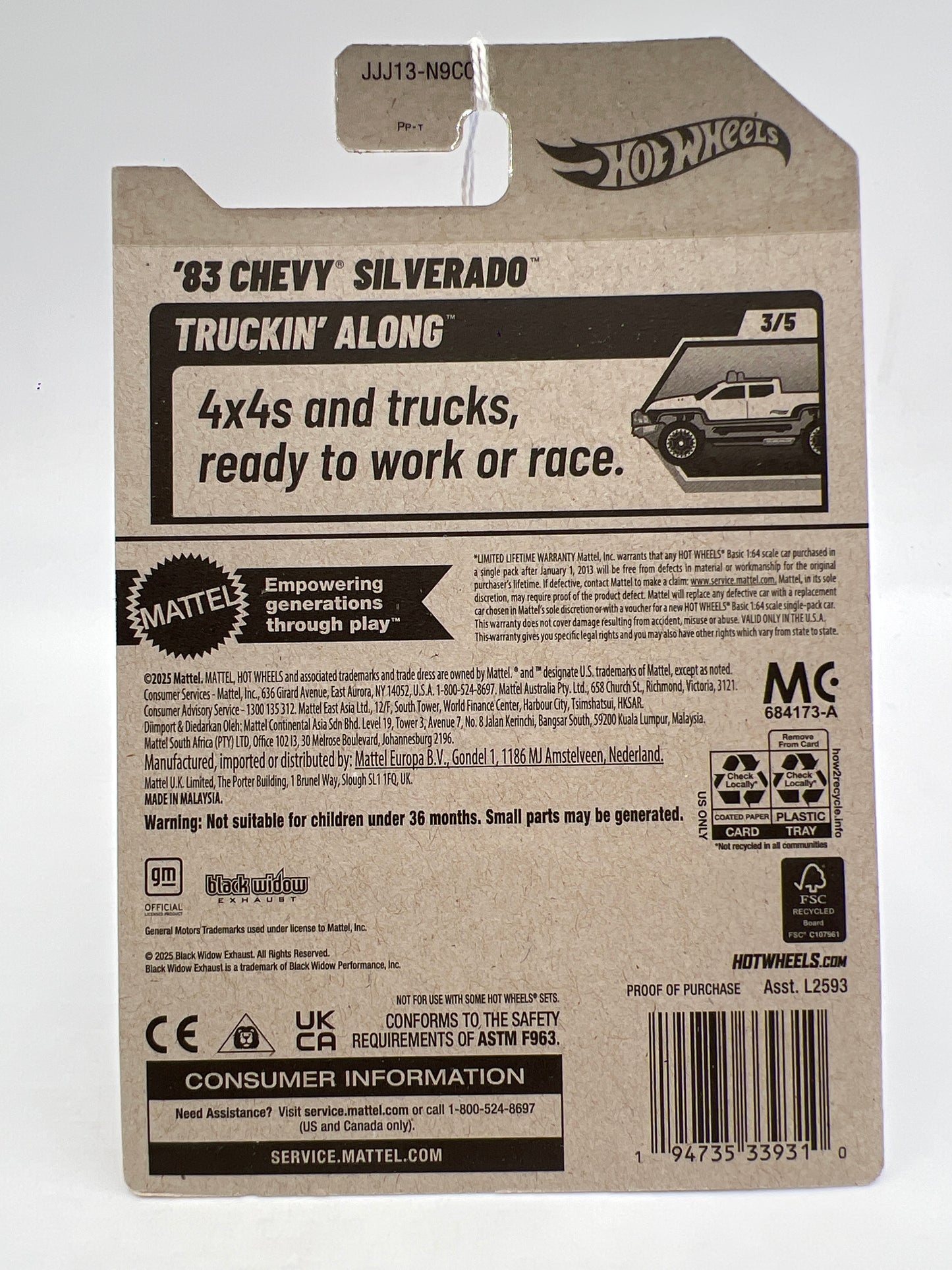 2026 Hot Wheels B Case Truckin Along #42 83 Chevy Silverado Black Widow