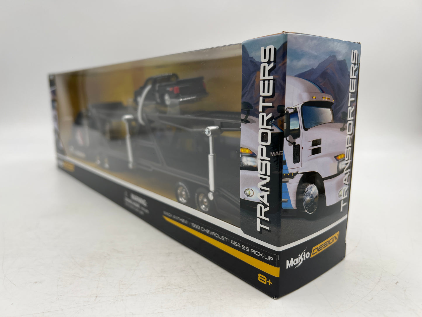 Maisto Design 1/64 Transporters Mack Anthem & 1993 Chevrolet 454 SS Pick-Up Black