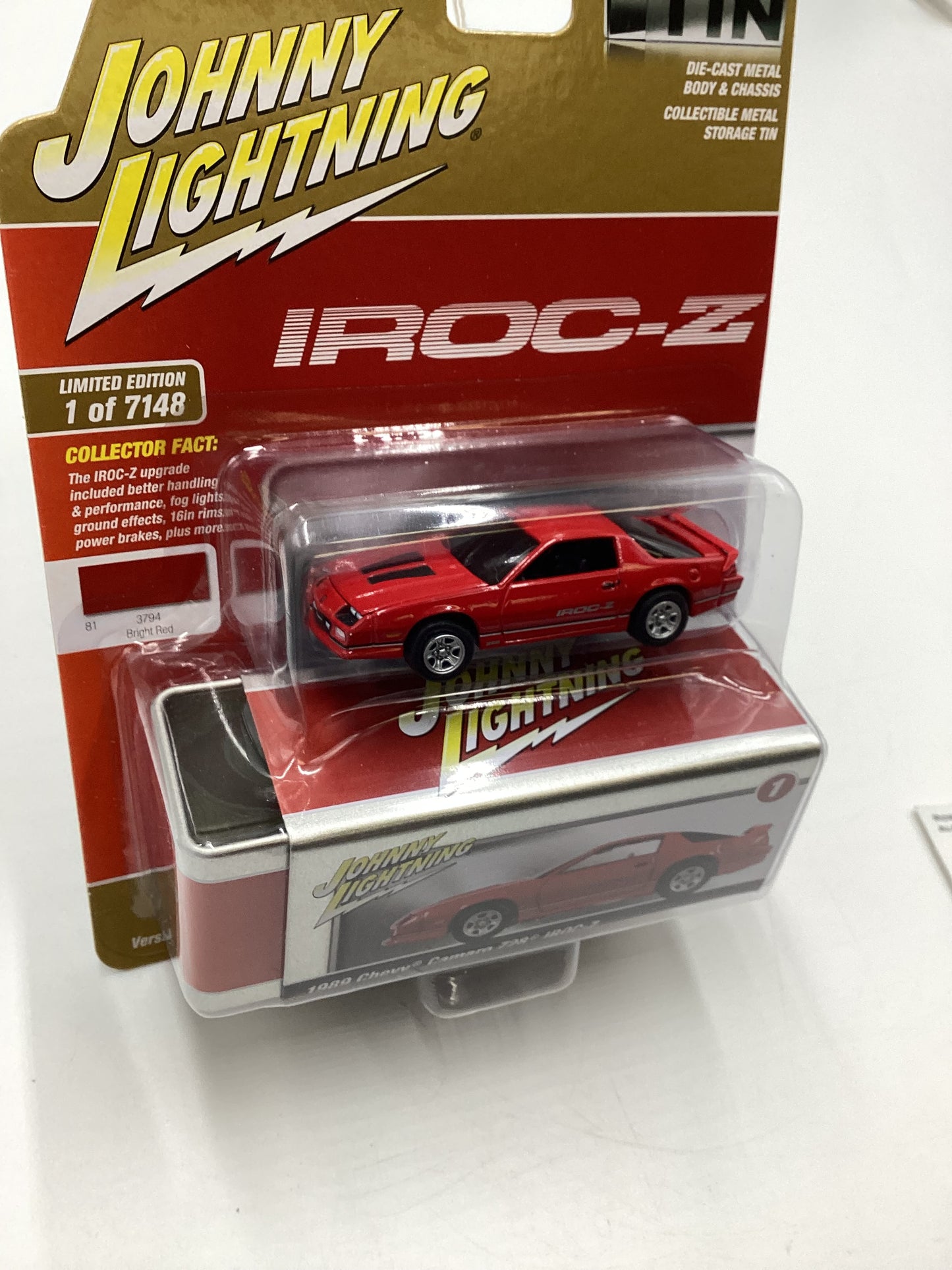 Johnny Lightning Storage Tin Release 2 Version A 1989 Chevy Camaro Z28 IROC-Z Red 221B