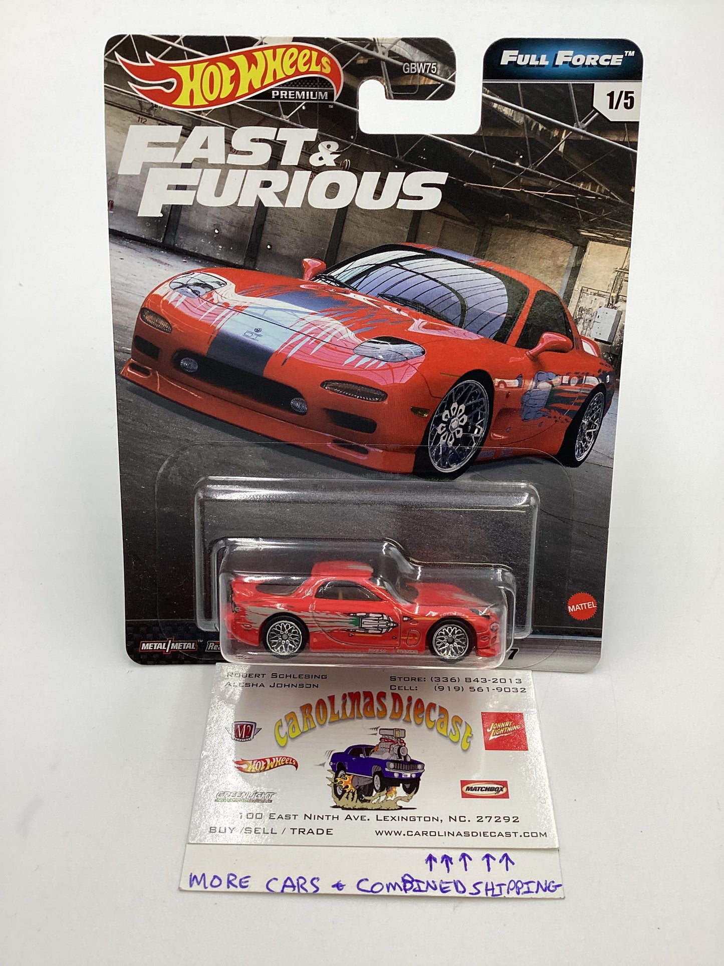 Hot Wheels Fast & Furious Full Force #1 95 Mazda RX-7 Red W/Protector