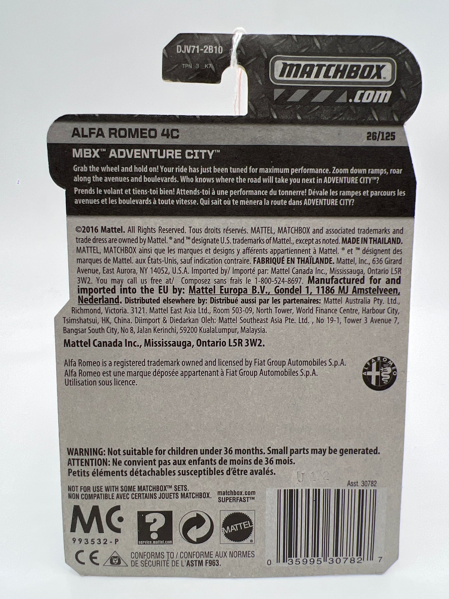 Matchbox Adventure City #26 Alpha Romeo 4C White SR