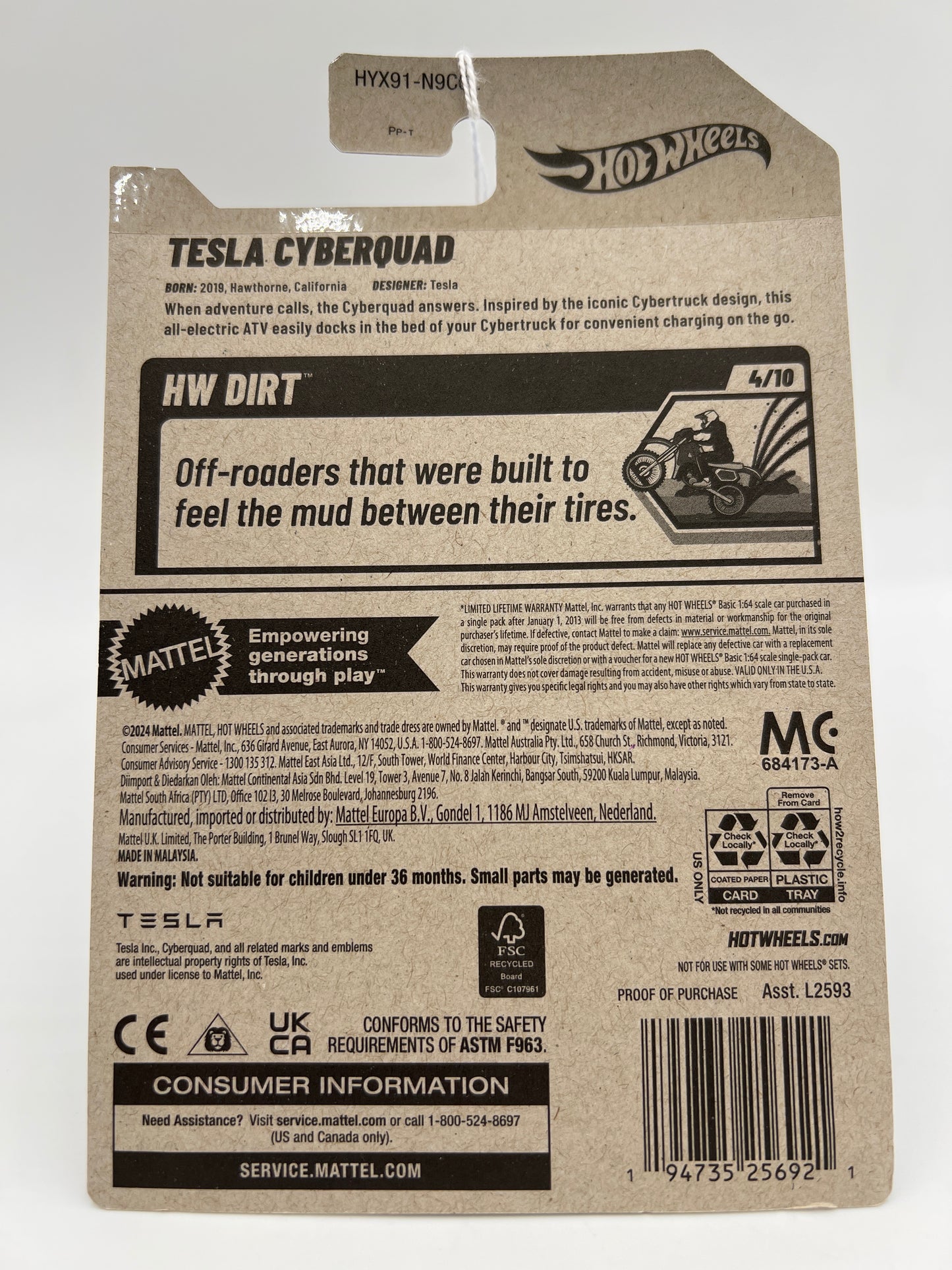 2025 Hot Wheels L Case HW Dirt #82 Tesla Cyberquad 50i