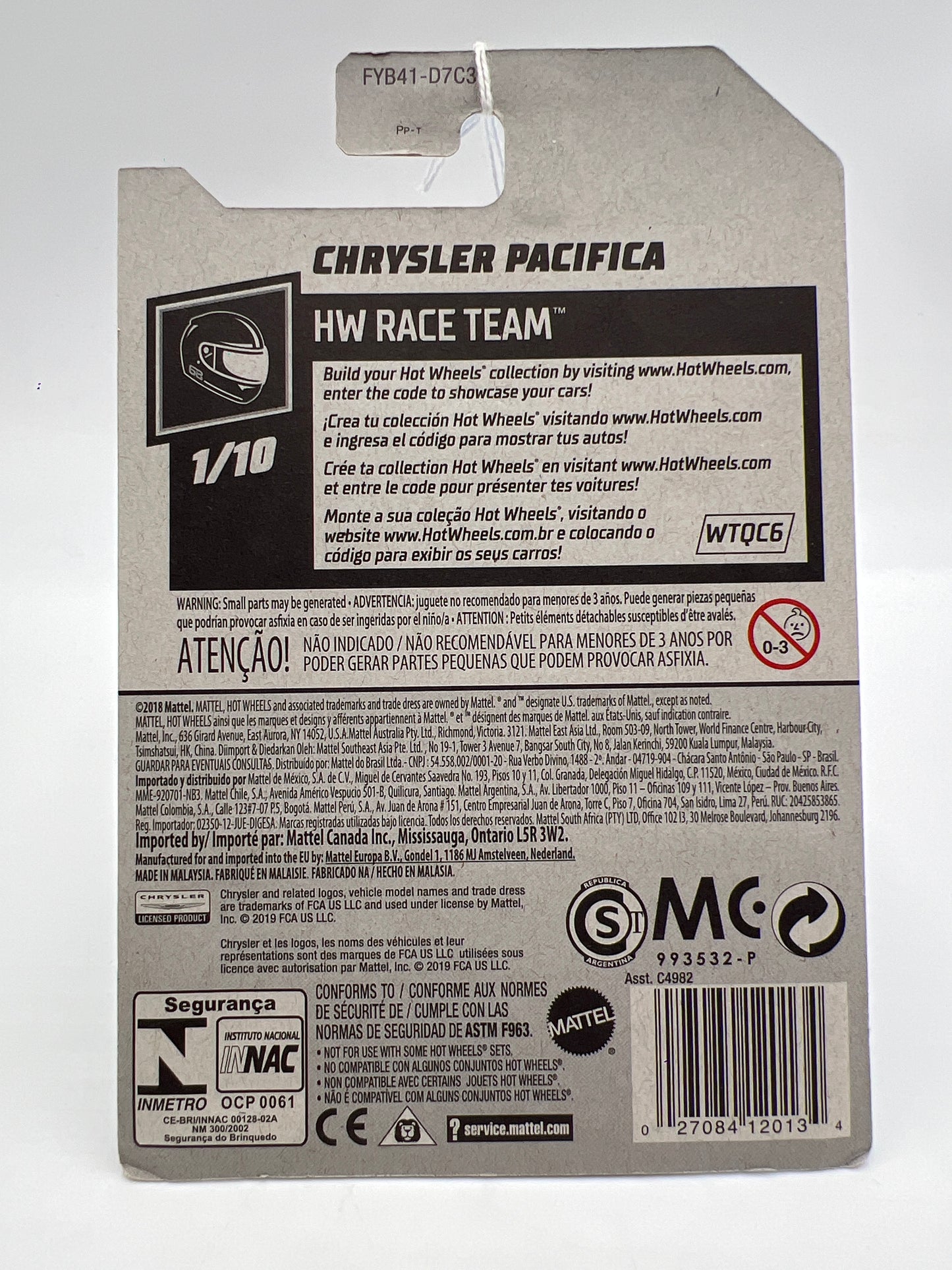 2019 Hot Wheels Race Team #215 Chrysler Pacifica Blue 55B