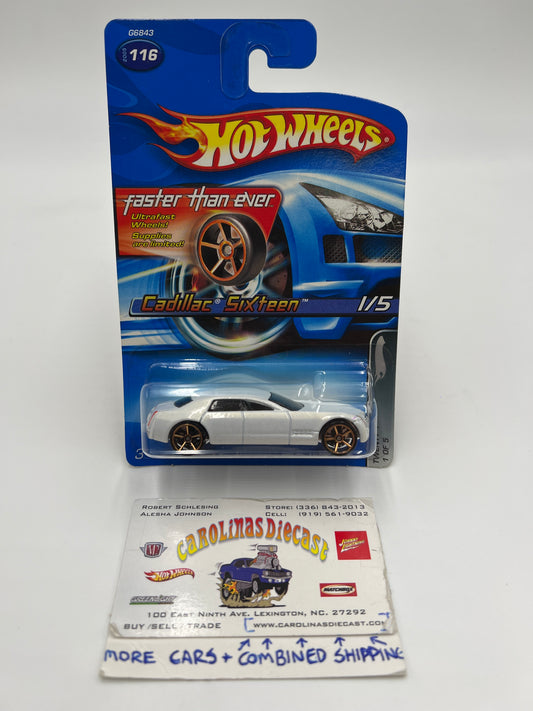 2005 Hot Wheels Faster Than Ever #116 Cadillac Sixteen White FTE W/Protector SR