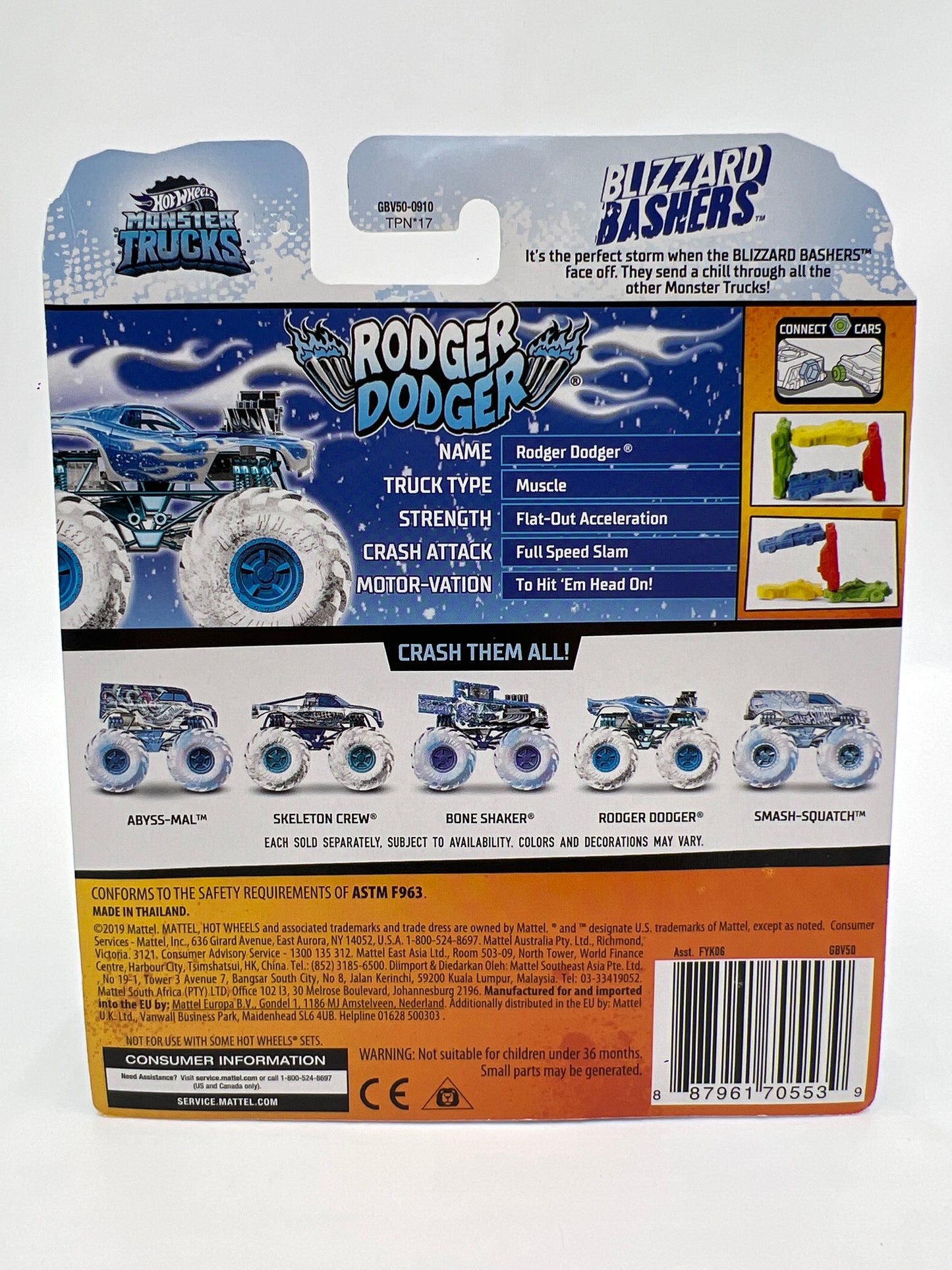 Hot Wheels Monster Trucks Blizzard Bashers Rodger Dodger W/Protector VHTF