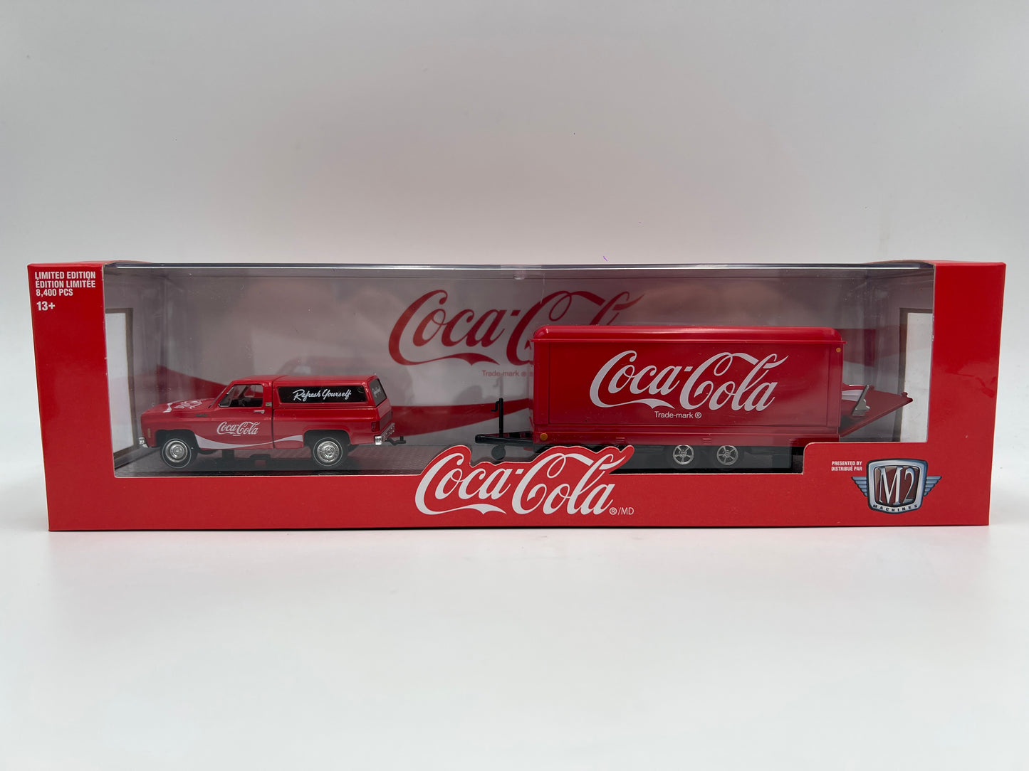M2 Machines Haulers TW23 Coca Cola 1973 Chevrolet Cheyenne 10 & 1957 Sedan Delivery Gasser