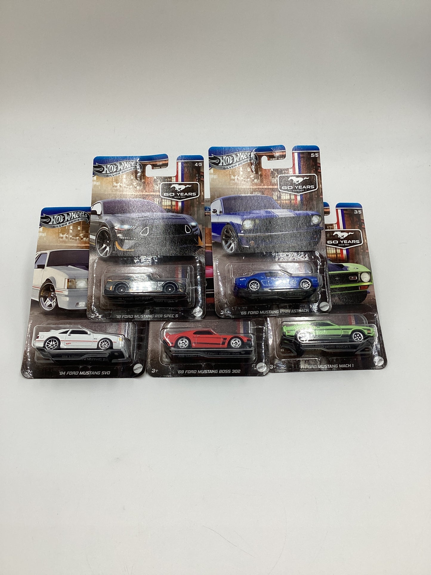 2024 Hot Wheels Silver Series 60 Years Full Set Mustang SVO/Boss 302/Mach 1/RTR/Fastback