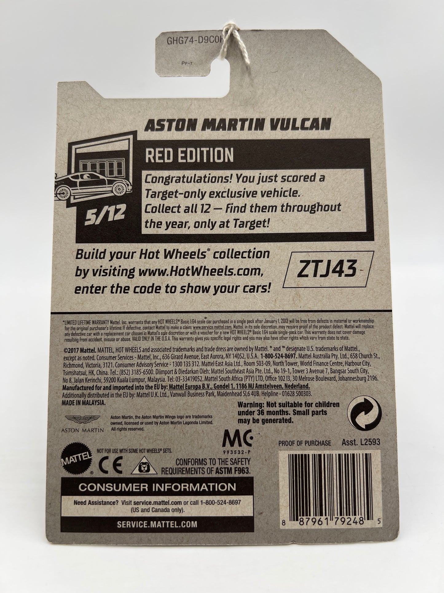 2020 Hot Wheels Target Exclusive Red Edition #88 Aston Martin Vulcan Red 145A