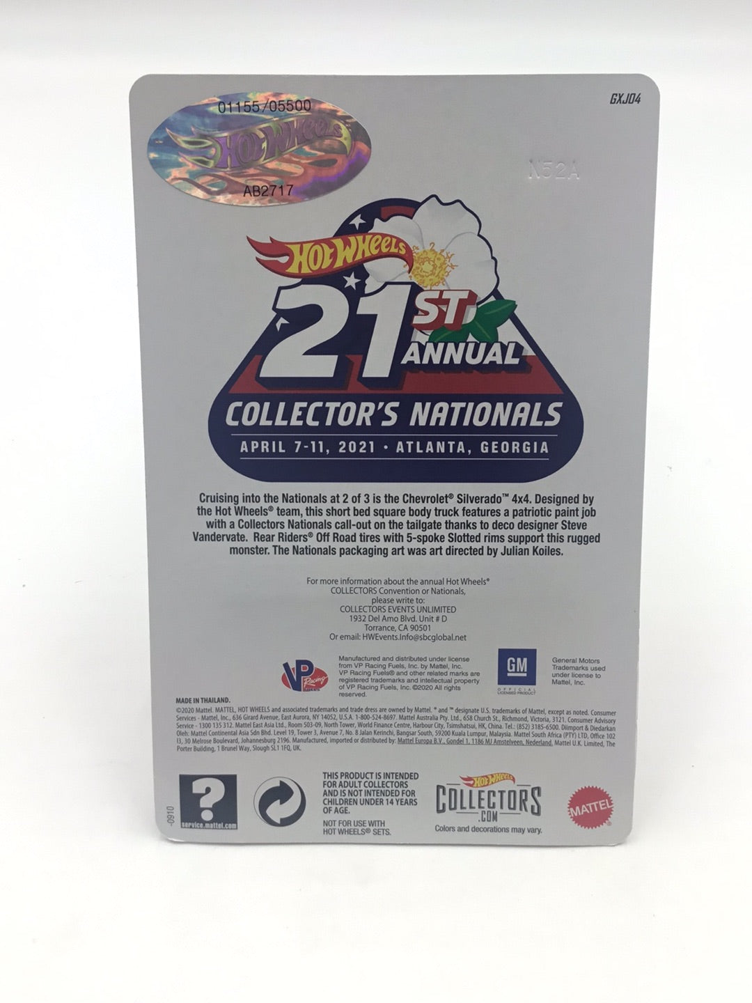 Hot wheels 21st annual collectors nationals 83 Silverado 4x4 1155/5500