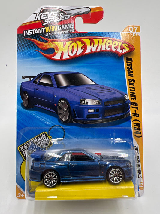 2010 Hot Wheels Keys To Speed Key Chain #7 Nissan GT-R R34 Blue W/Protector