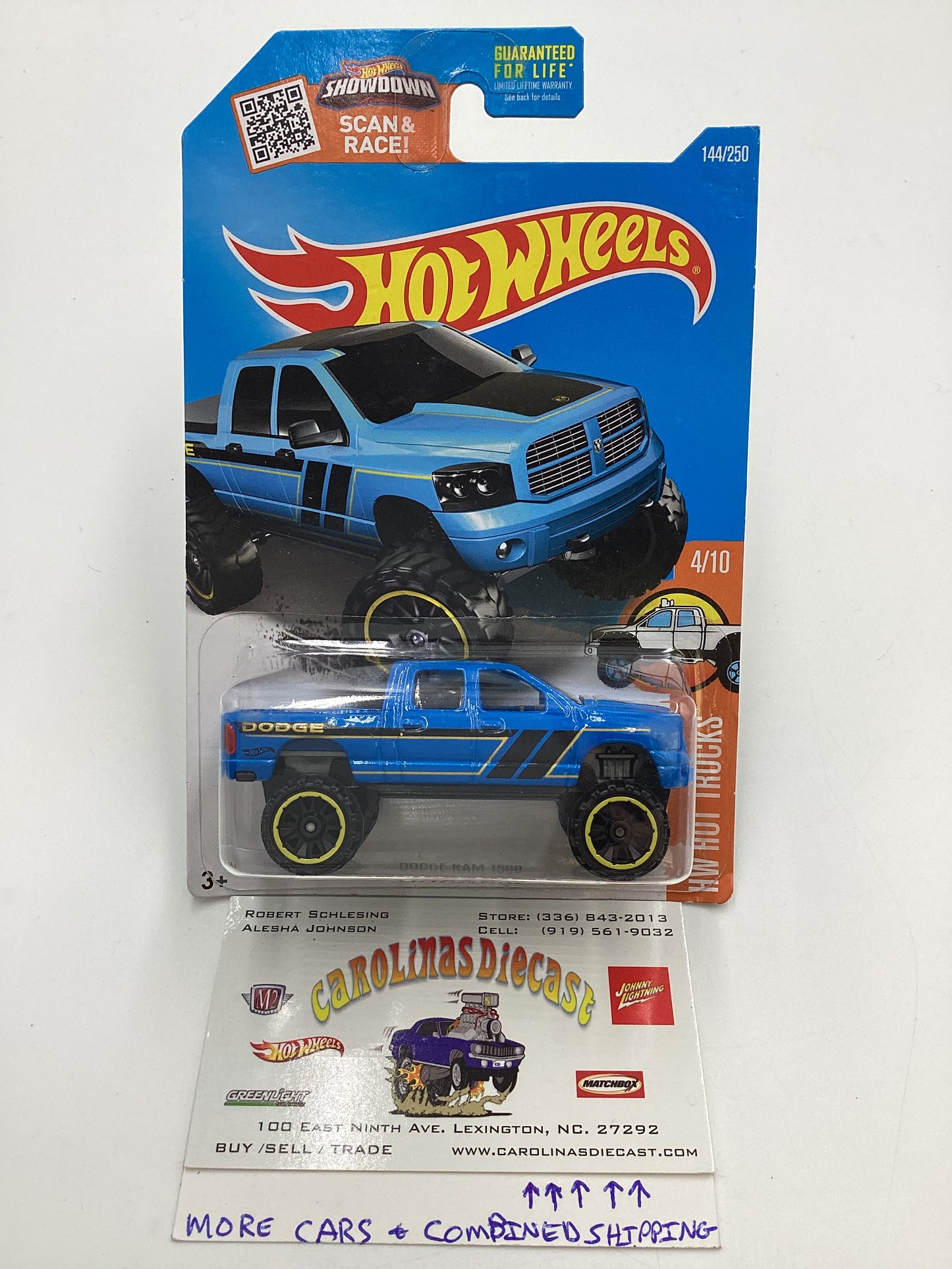 2016 Hot Wheels #144 Dodge Ram 1500 Blue Walgreens Exclusive with protector