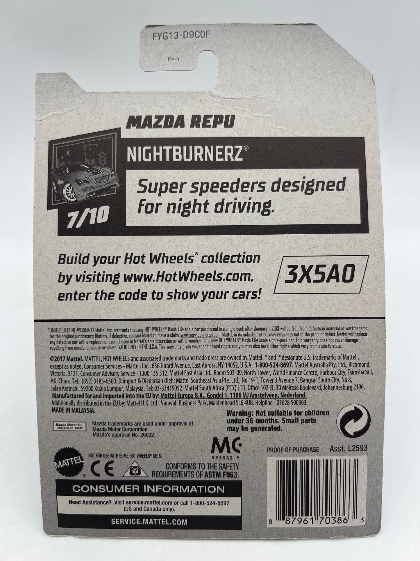 2019 Hot Wheels Super Treasure Hunt #138 Mazda Repu Blue W/ Protector