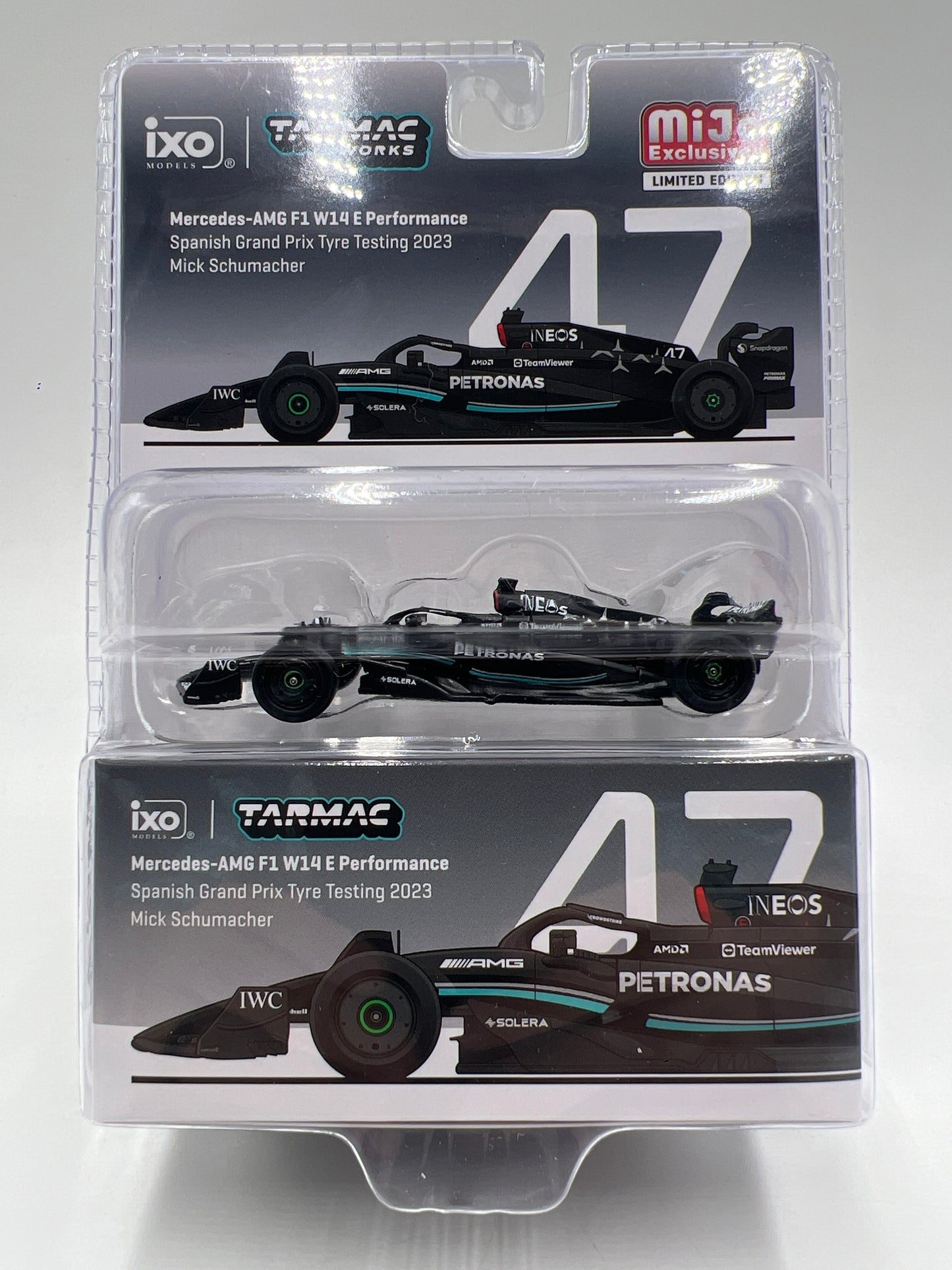 Tarmac Works x IXO Models Mijo Exclusives #F064 Mercedes-AMG F1 W14 E Performance Mick Schumacher SGP 2023 238E