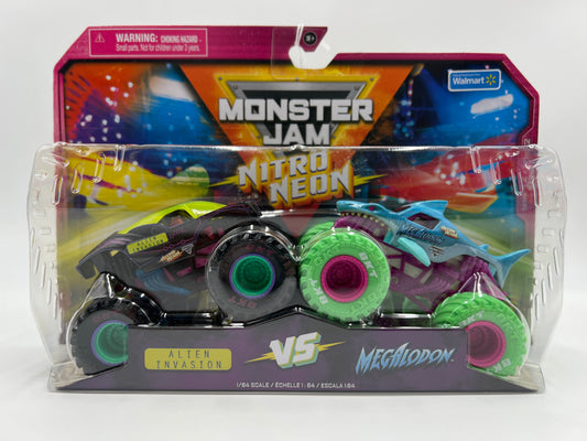 Monster Jam Nitro Neon Series 2 Walmart Exclusive Alien Invasion Vs Megalodon