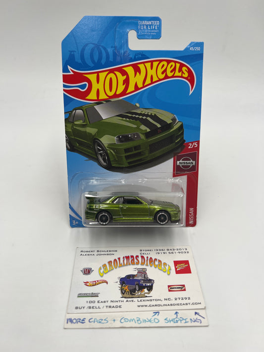 2019 Hot Wheels #45 Super Treasure Hunt Nissan Skyline GT-R BNR34 Green W/Protector