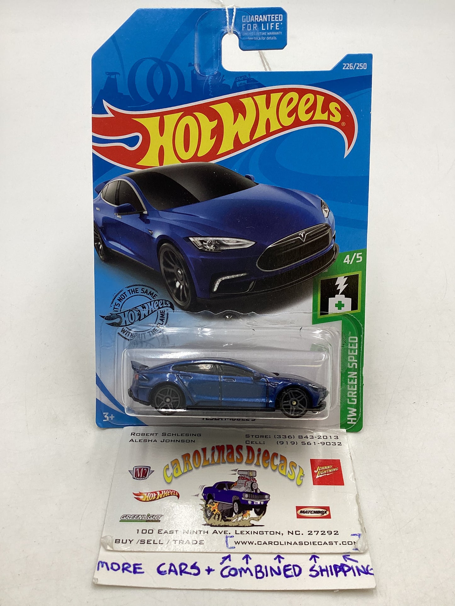 2019 Hot Wheels #226 Blue Tesla Model S 102C