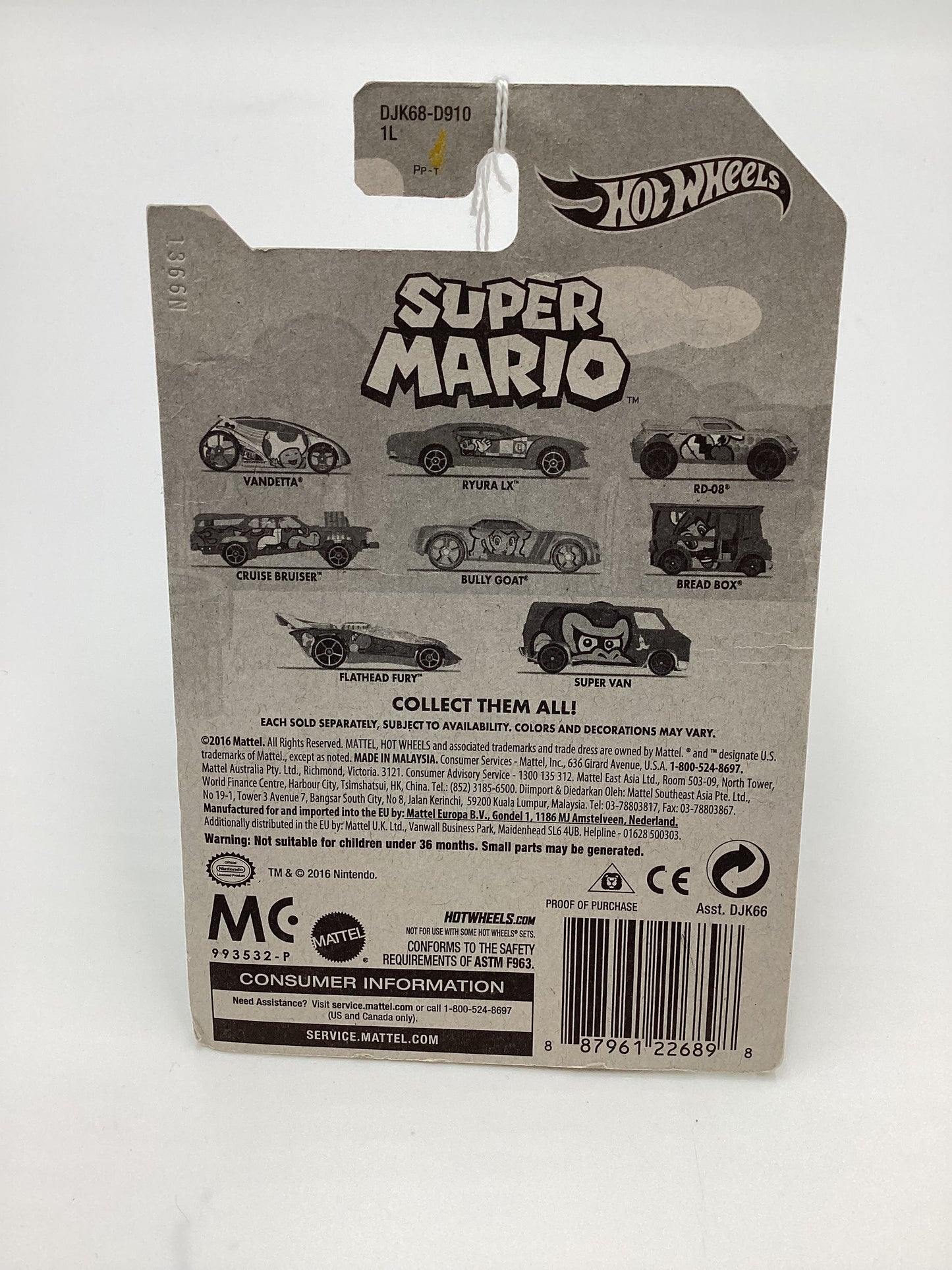 2016 Hot Wheels Super Mario #1 Vandetta White Toad 157A