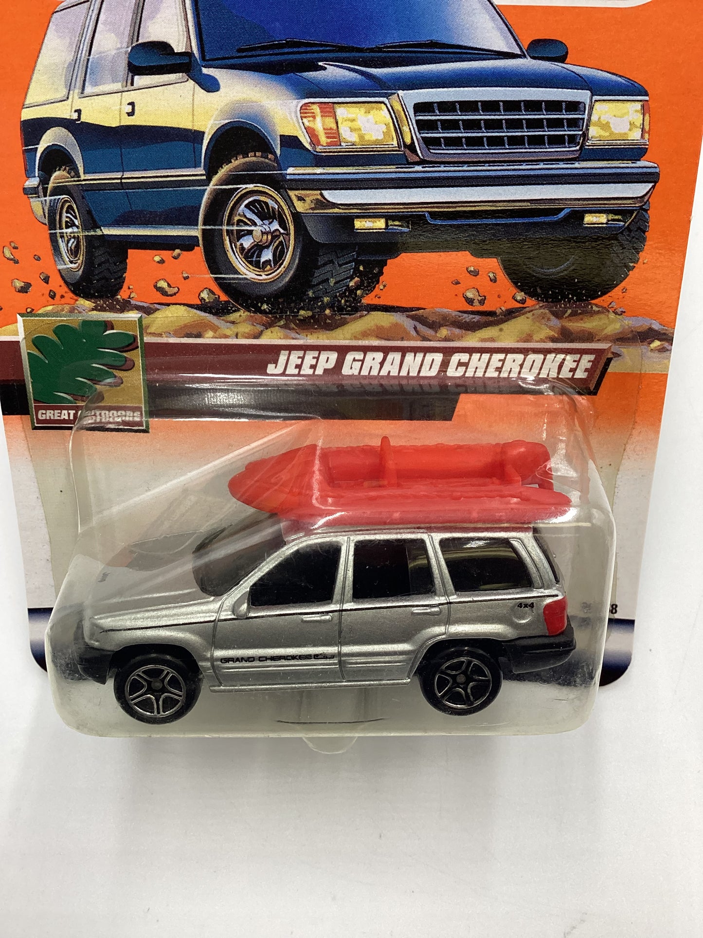 1999 Matchbox #65 Jeep Grand Cherokee Silver W/ Roof Raft 210C