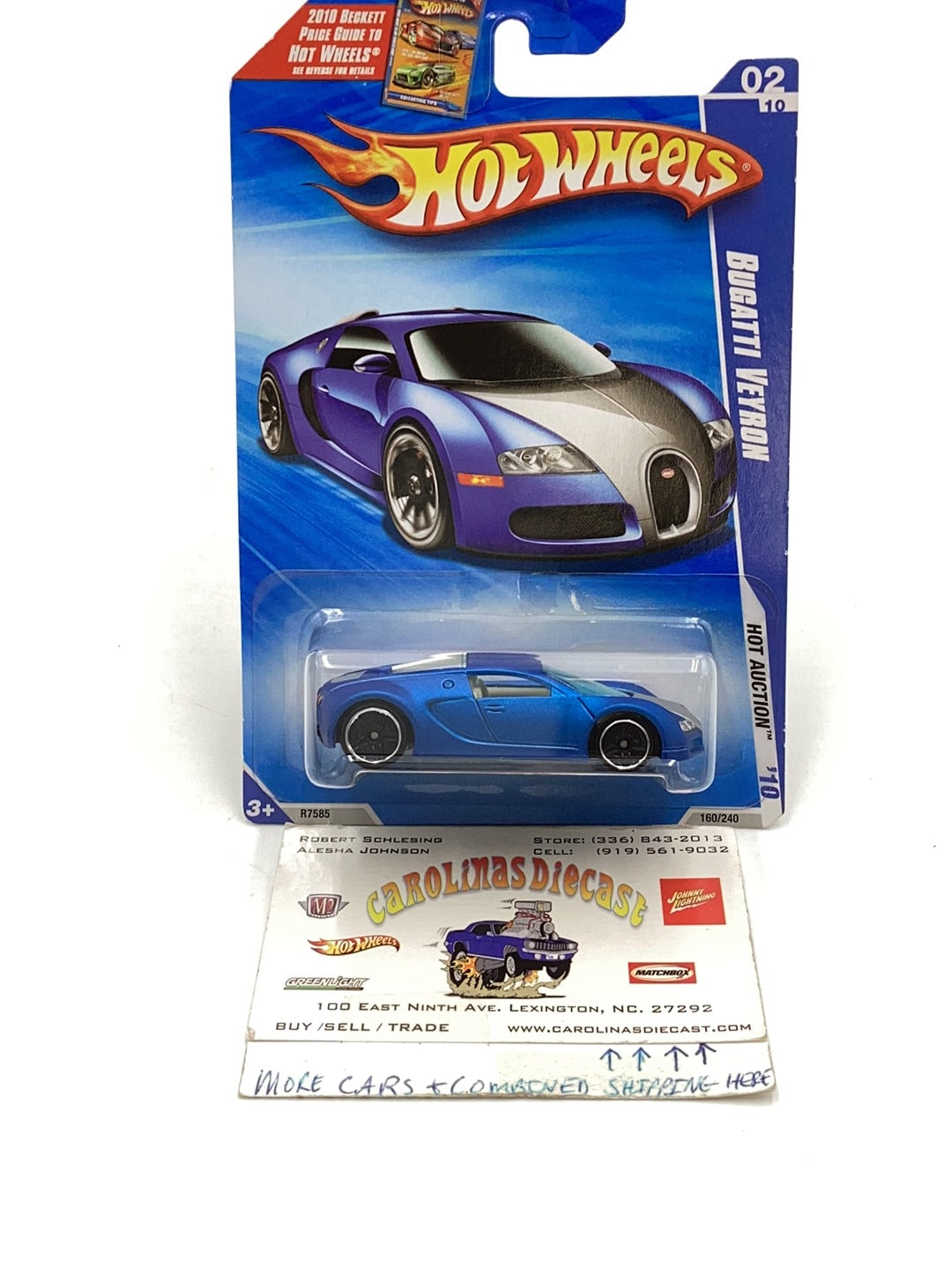 2010 Hot Wheels #160 Bugatti Veyron satin blue W/Protector