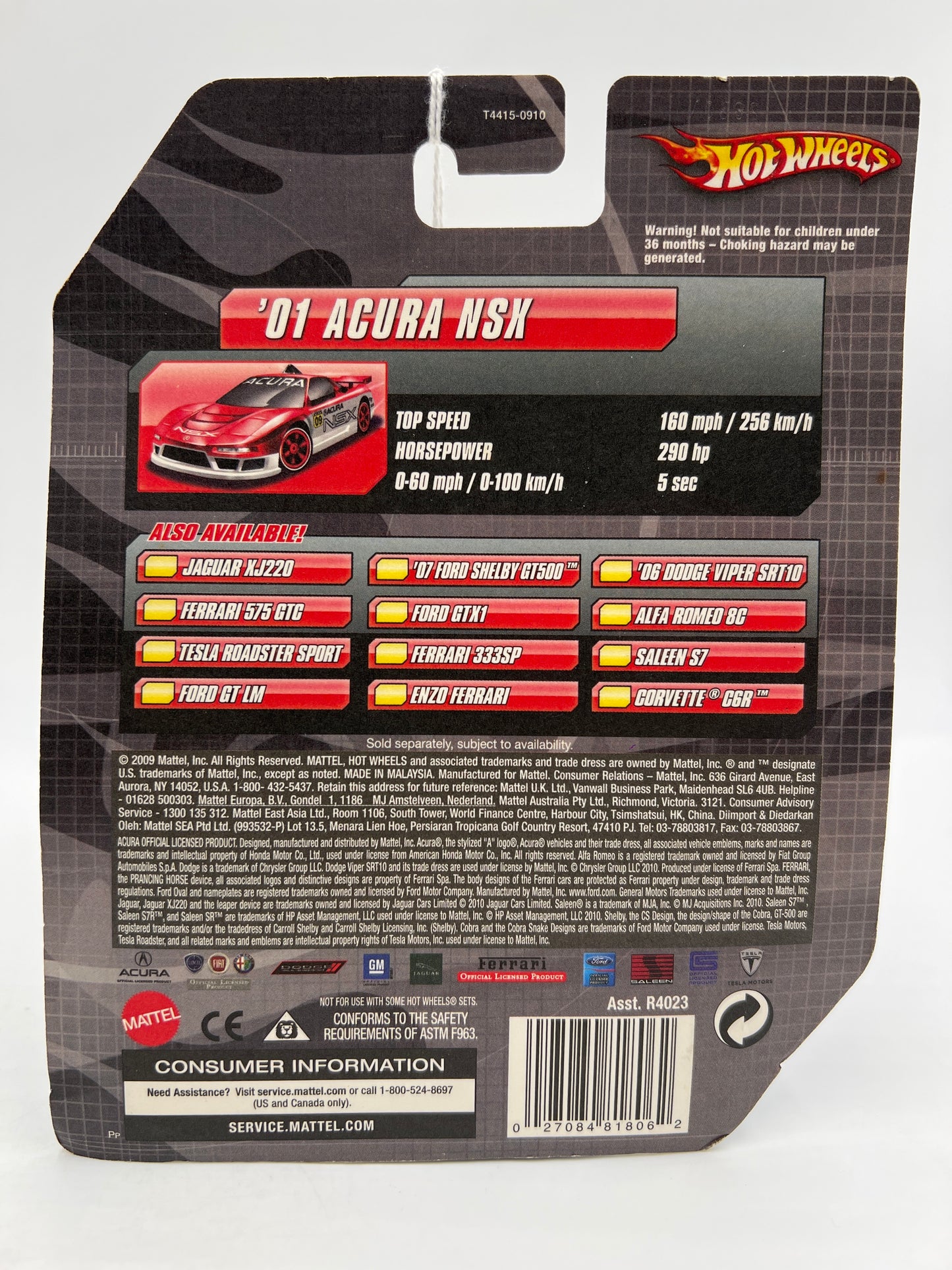 Hot Wheels Premium Speed Machines 01 Acura NSX Red/White Card Not Perfect