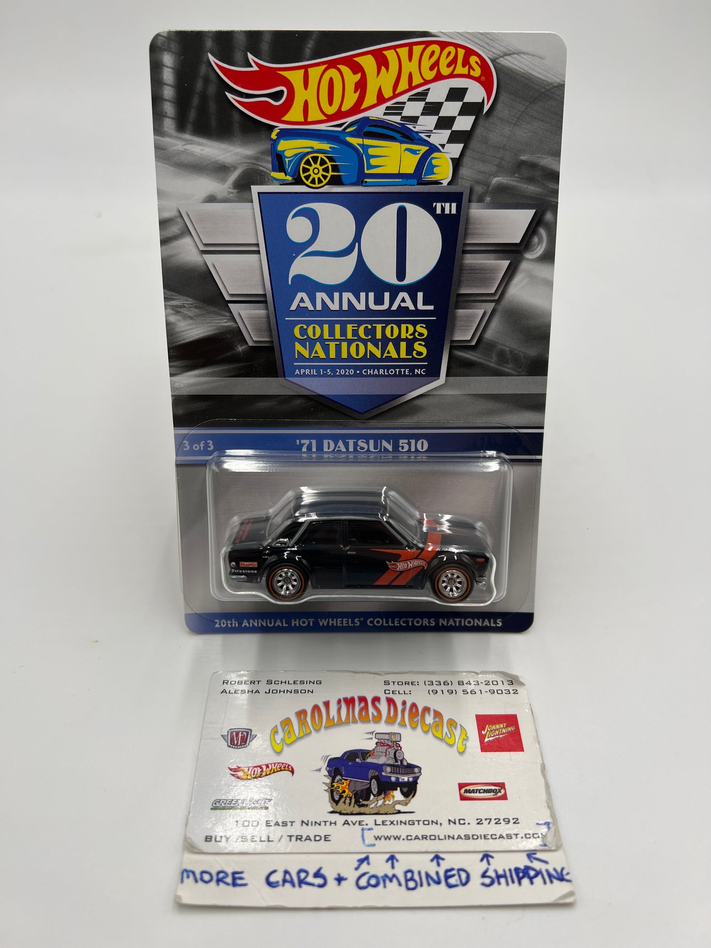 2020 Hot Wheels 20th Annual Collector Nationals 71 Datsun 510 1246/5000 Black W/Protector
