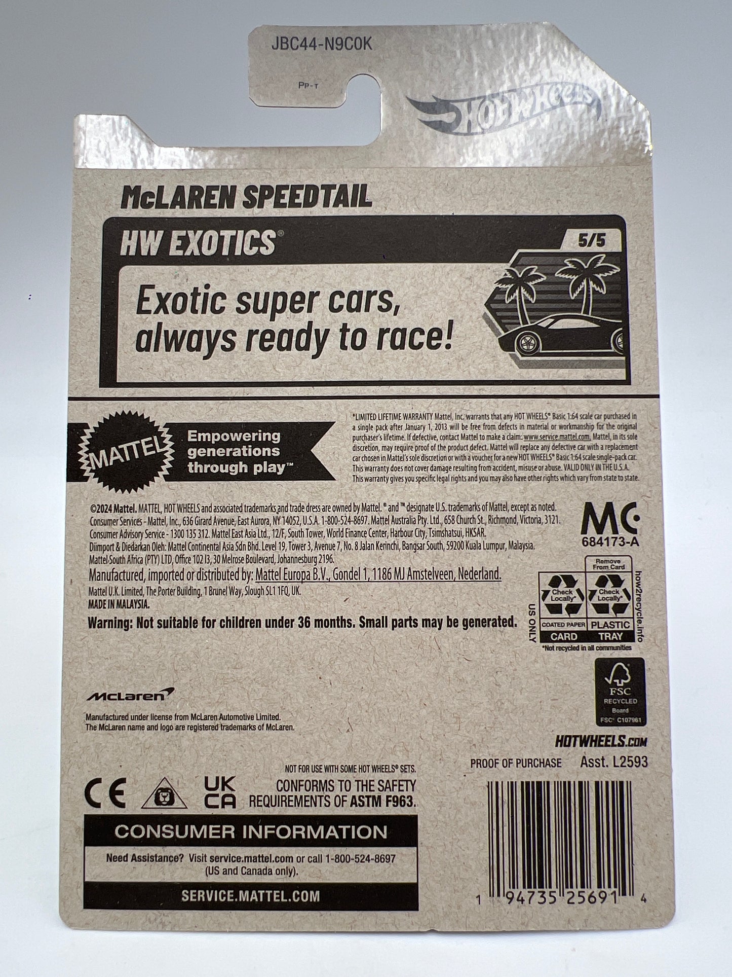 2025 Hot Wheels Super Treasure Hunt #209 McLaren Speedtail Orange W/Protector Cracked Blister