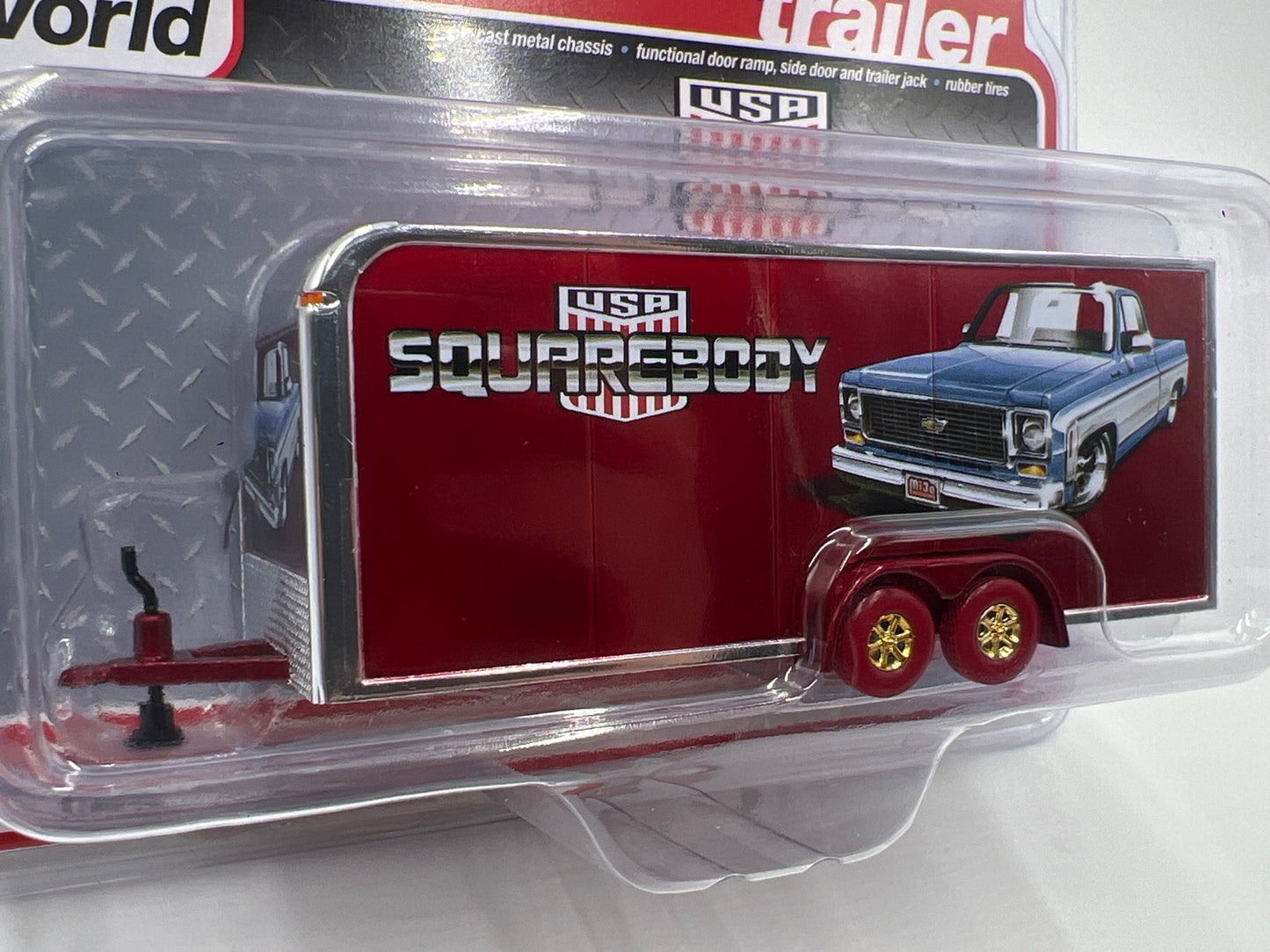 Auto World Mijo Exclusives Ultra Red CHASE Squarebody USA Enclosed Trailer VHTF