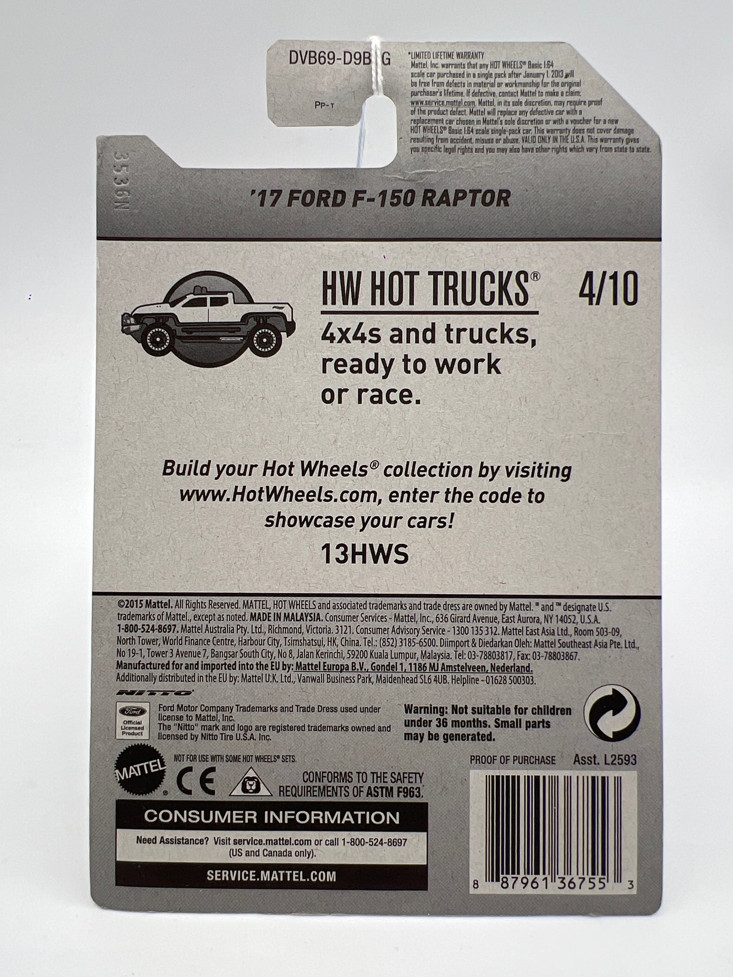 Hot Wheels Hot Trucks #129 17 Ford F-150 Raptor White 34B