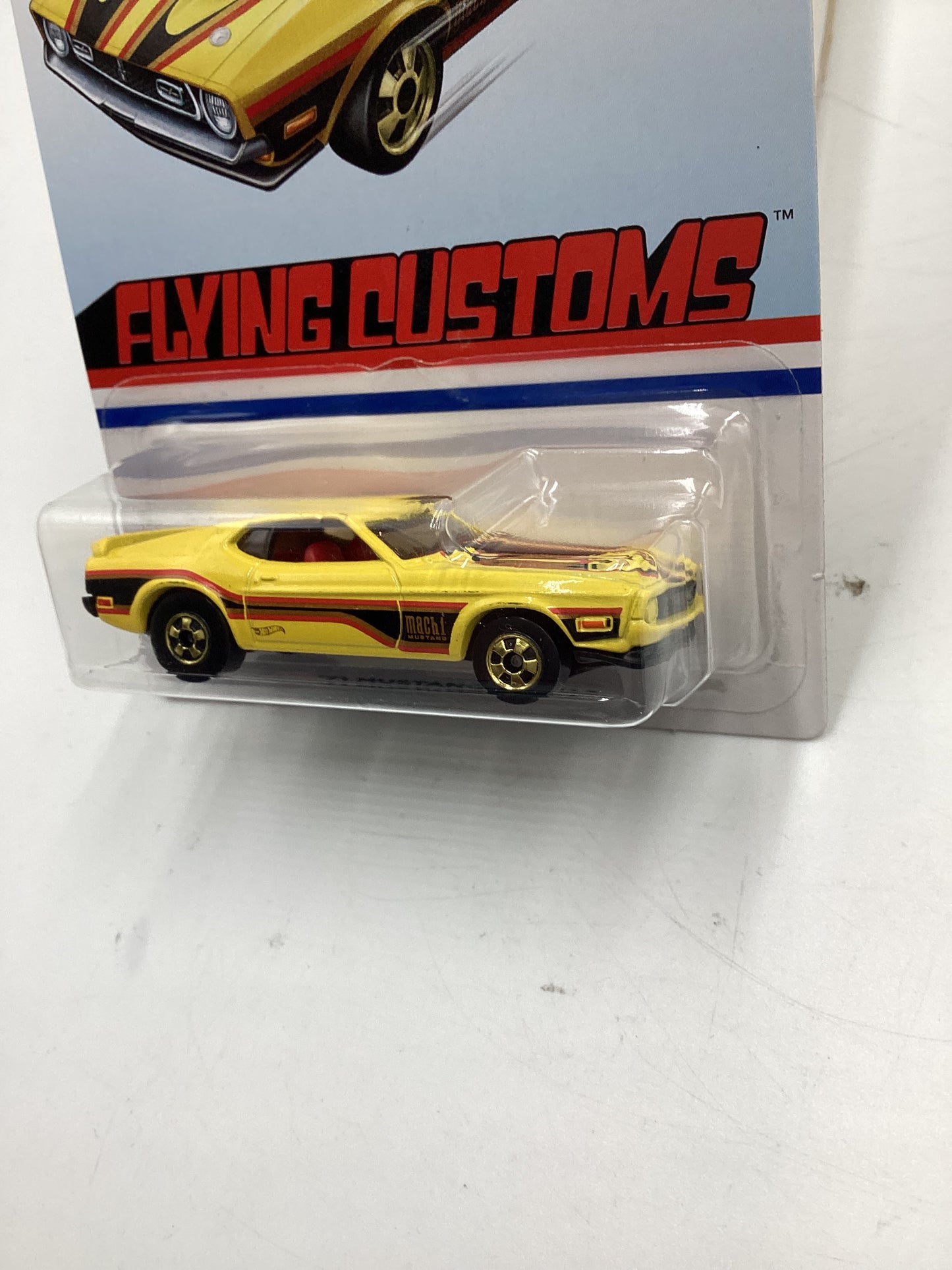 Hot Wheels Target Exclusive Flying Customs 71 Mustang Mach 1 Yellow Cracked Blister