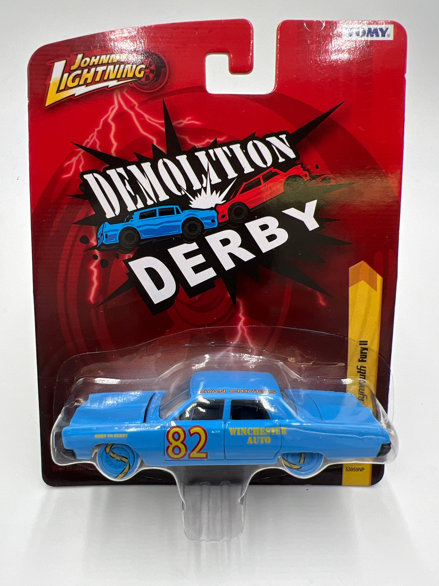 Johnny Lightning Demolition Derby JL25 1967 Plymouth Fury II Light Blue White Lightning Chase W/Protector VHTF