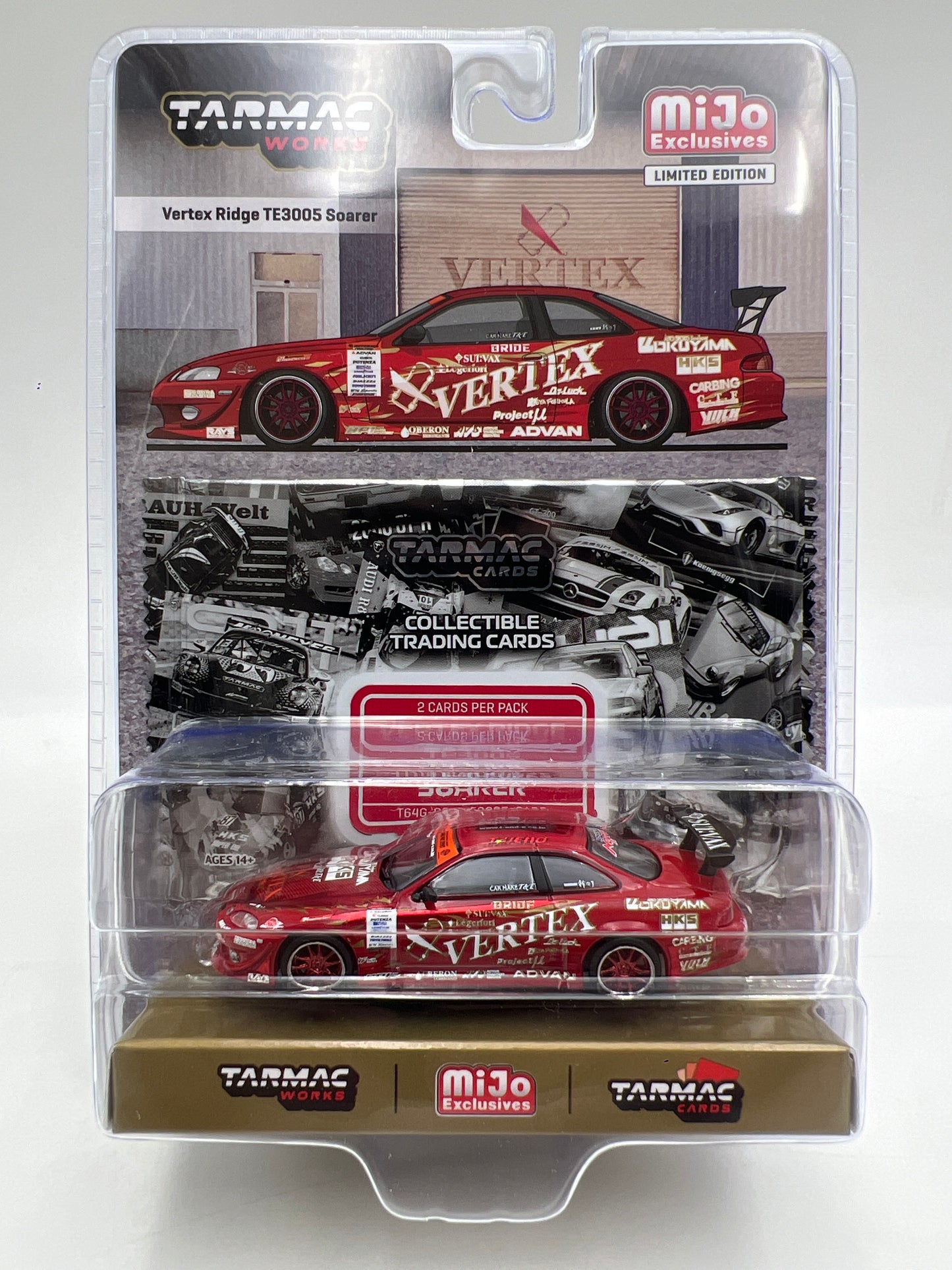 Tarmac Works Mijo Exclusives #80 VERTEX Ridge TE3005 Soarer Red W/Trading Cards