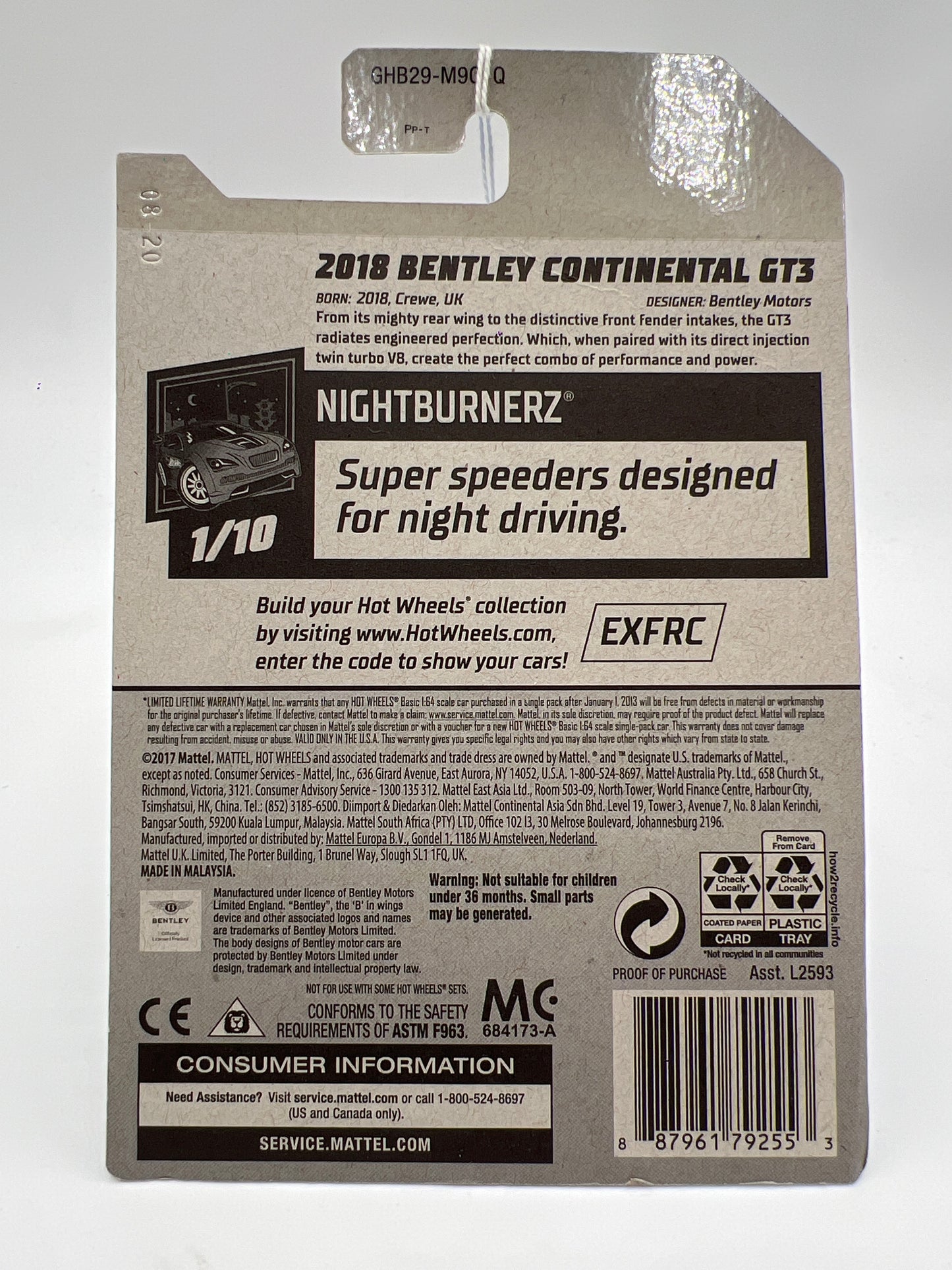 2020 Hot Wheels Nightburnerz #246 2018 Bentley Continental GT3 Green 79G