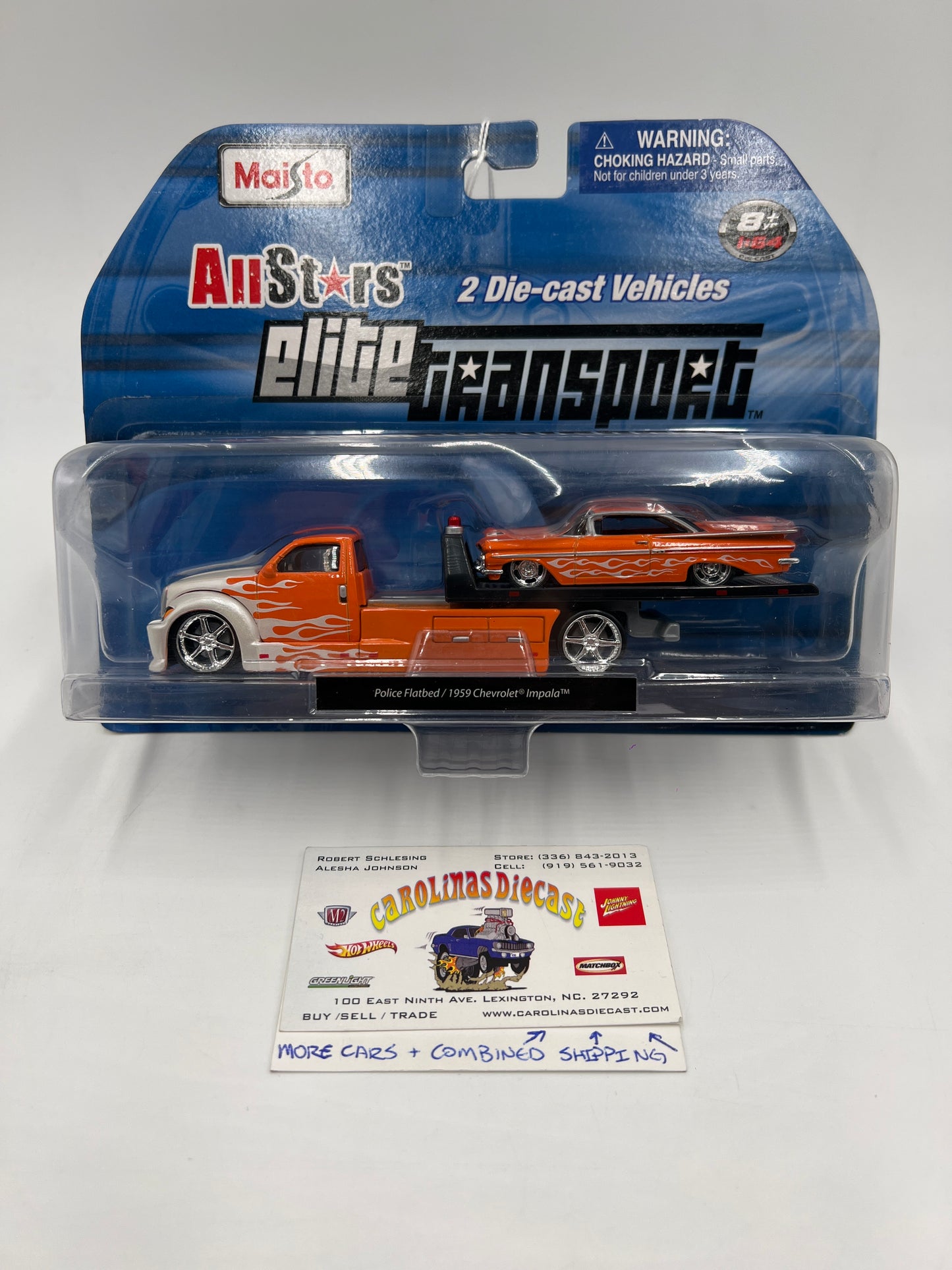 Maisto 1/64 All Stars Elite Transport Police Flatbed & 1959 Chevrolet Impala Orange Loose Blister