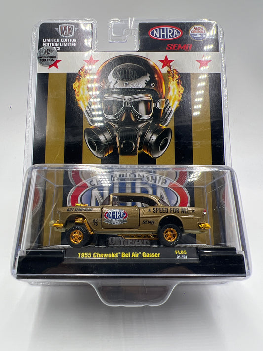 M2 Machines SEMA 2021 CHASE 1/400 NHRA 1955 Chevrolet Bel Air Gasser Gold FL05