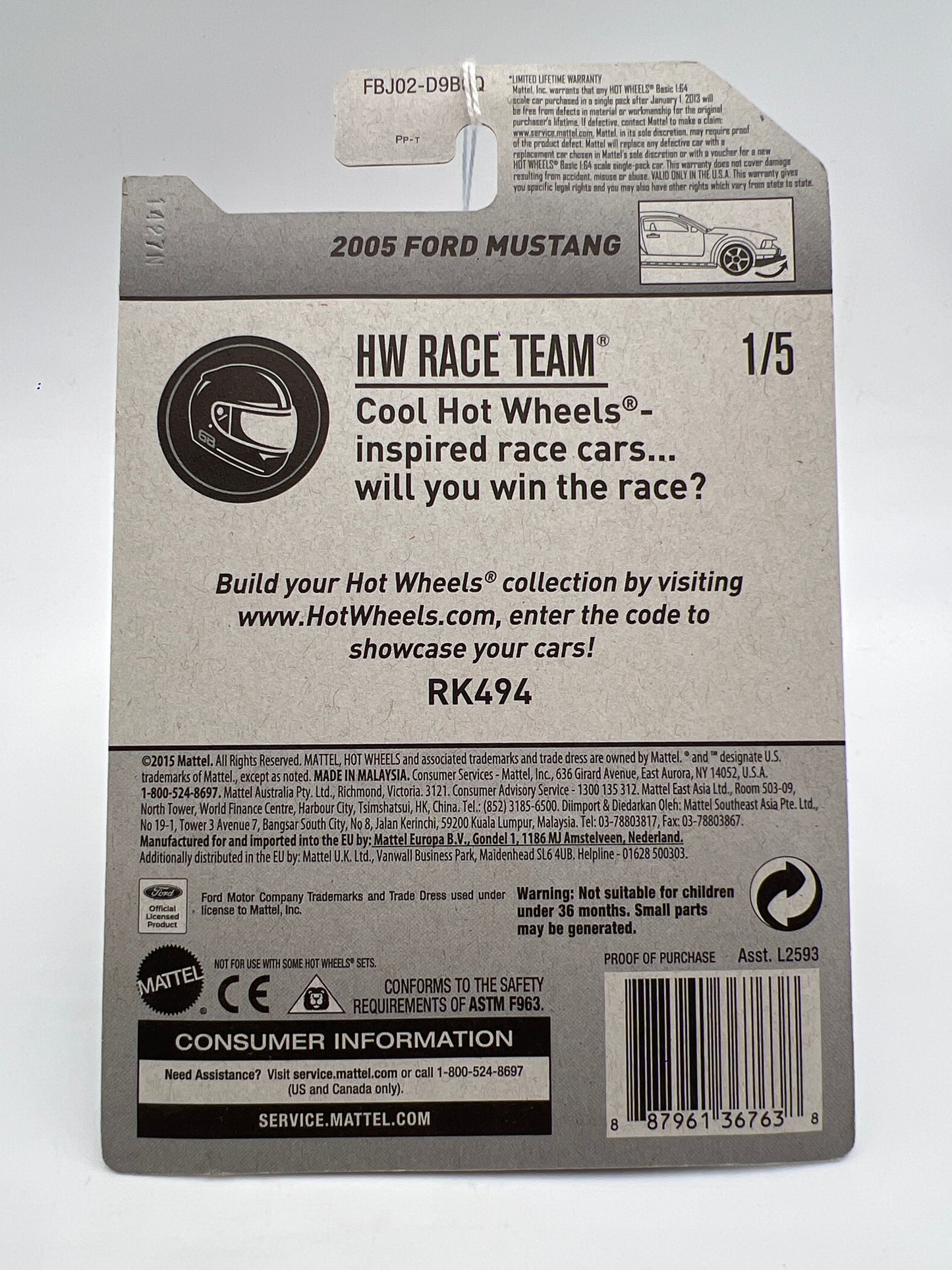 2017 Hot Wheels Race Team Kmart Exclusive 2005 Ford Mustang White 238B