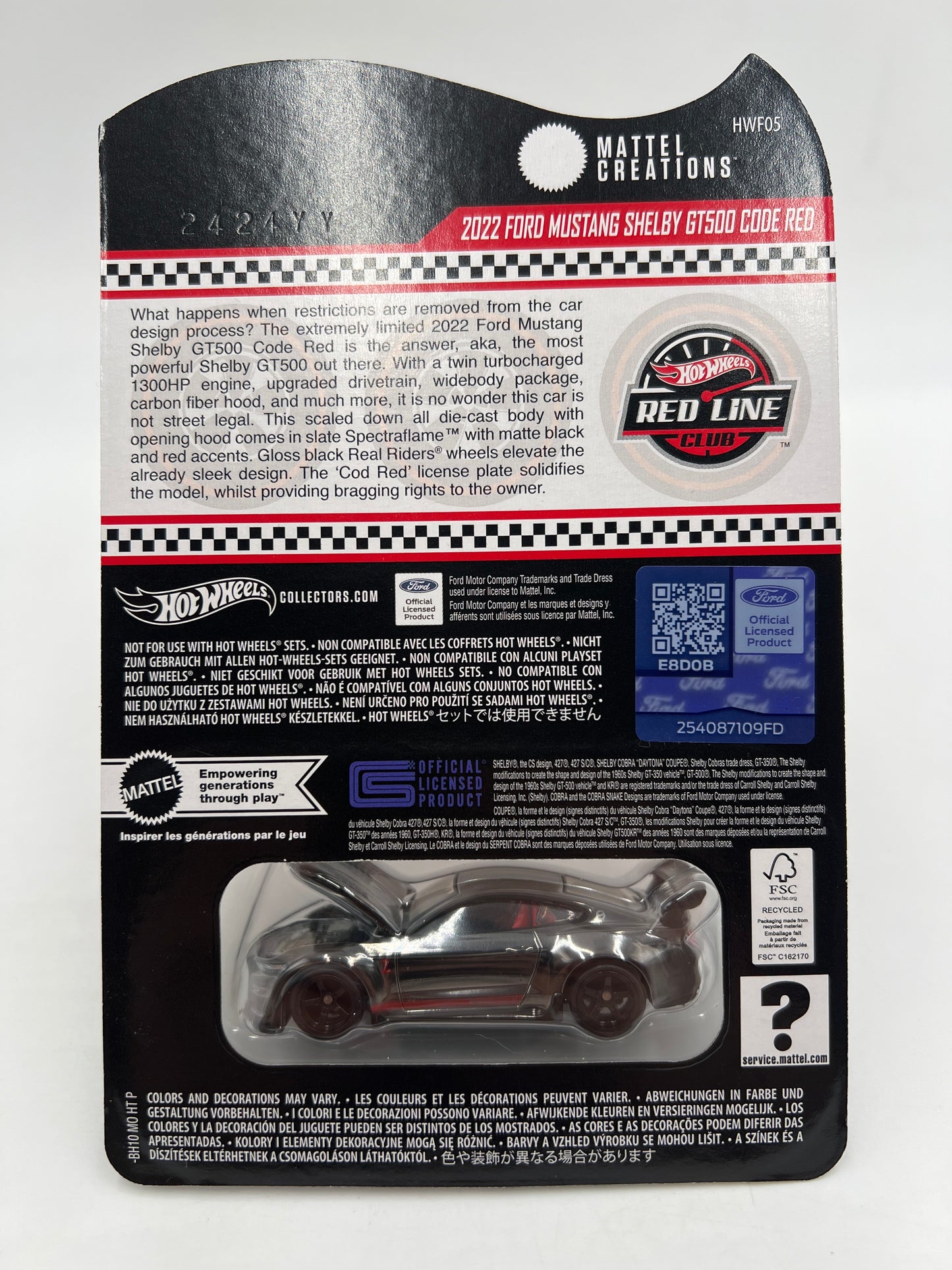 2024 Hot Wheels RLC 2022 Ford Mustang Shelby GT500 Code Red W/Protector