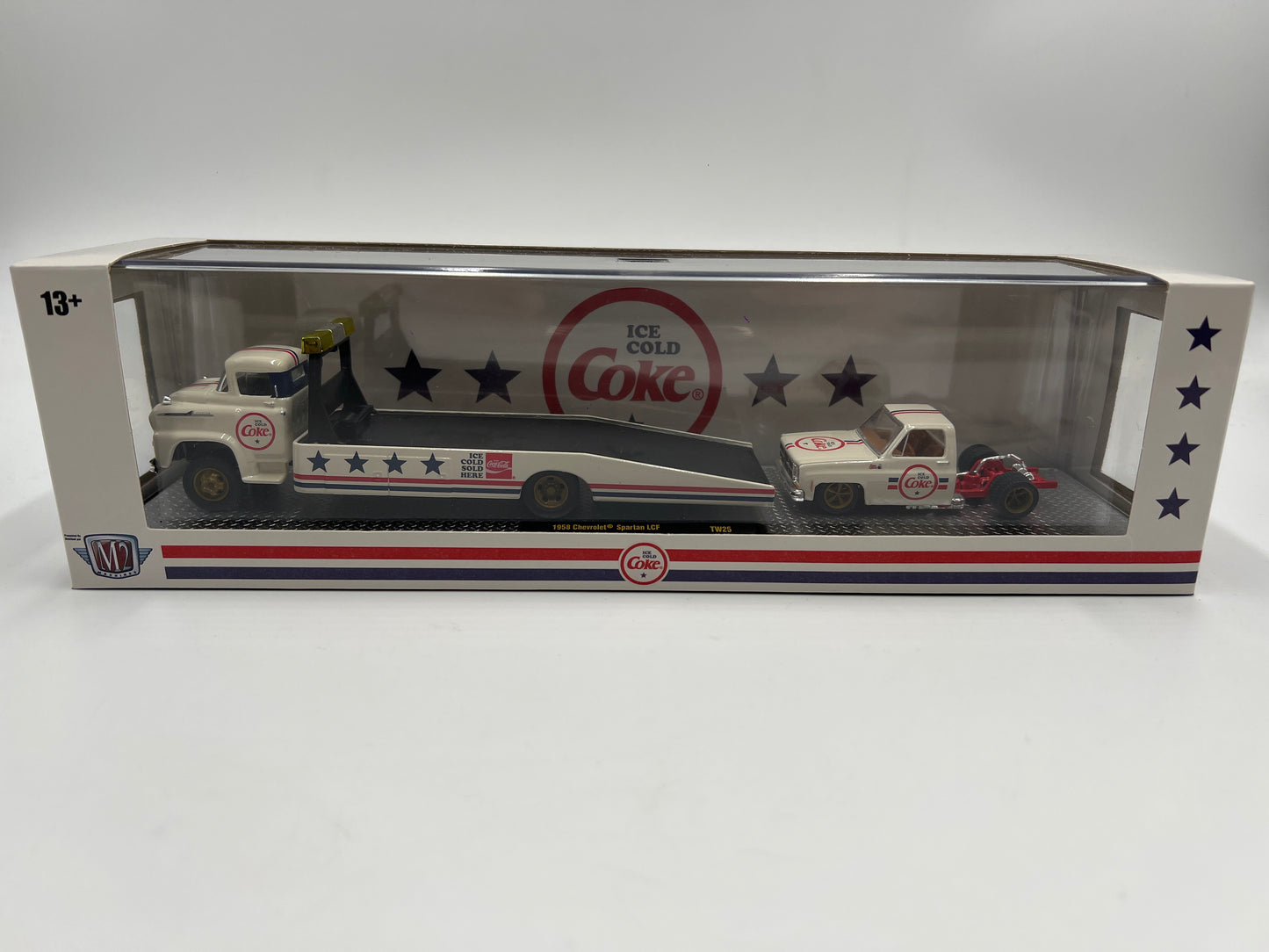 M2 Machines Auto Haulers Coca Cola 1958 Chevrolet Spartan LCF & 1976 GMC Sierra Grande 15 Custom TW25