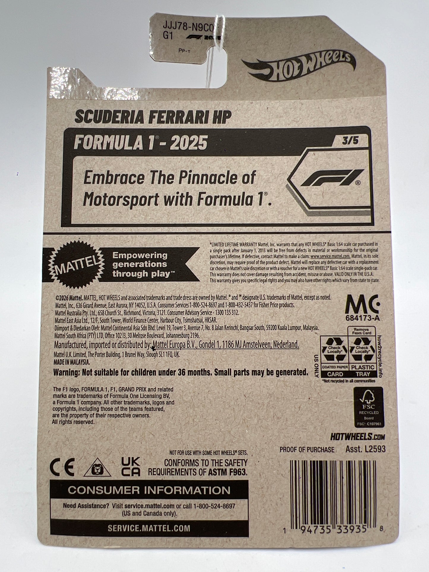 2026 Hot Wheels F Case Formula 1 #120 Scuderia Ferrari HP Red