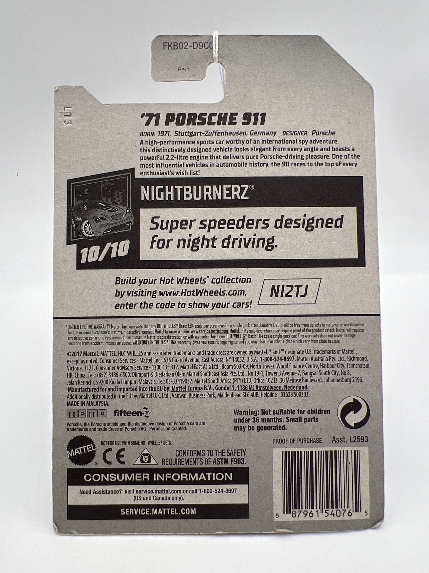 2018 Hot Wheels Nightburnerz #235 71 Porsche 911 White Magnus Walker 98A