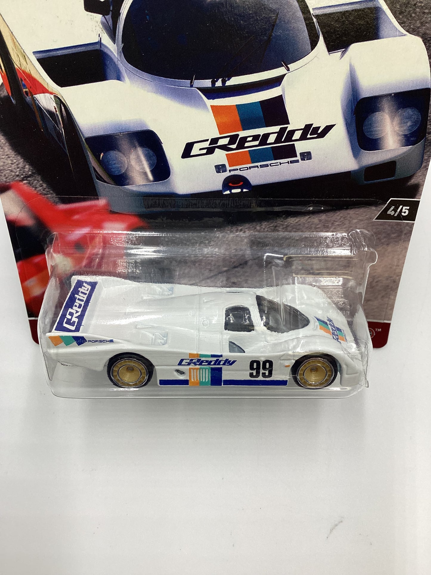 Hot wheels Race Day #4 Porsche 962 White GReddy *Cracked Blister* 245K