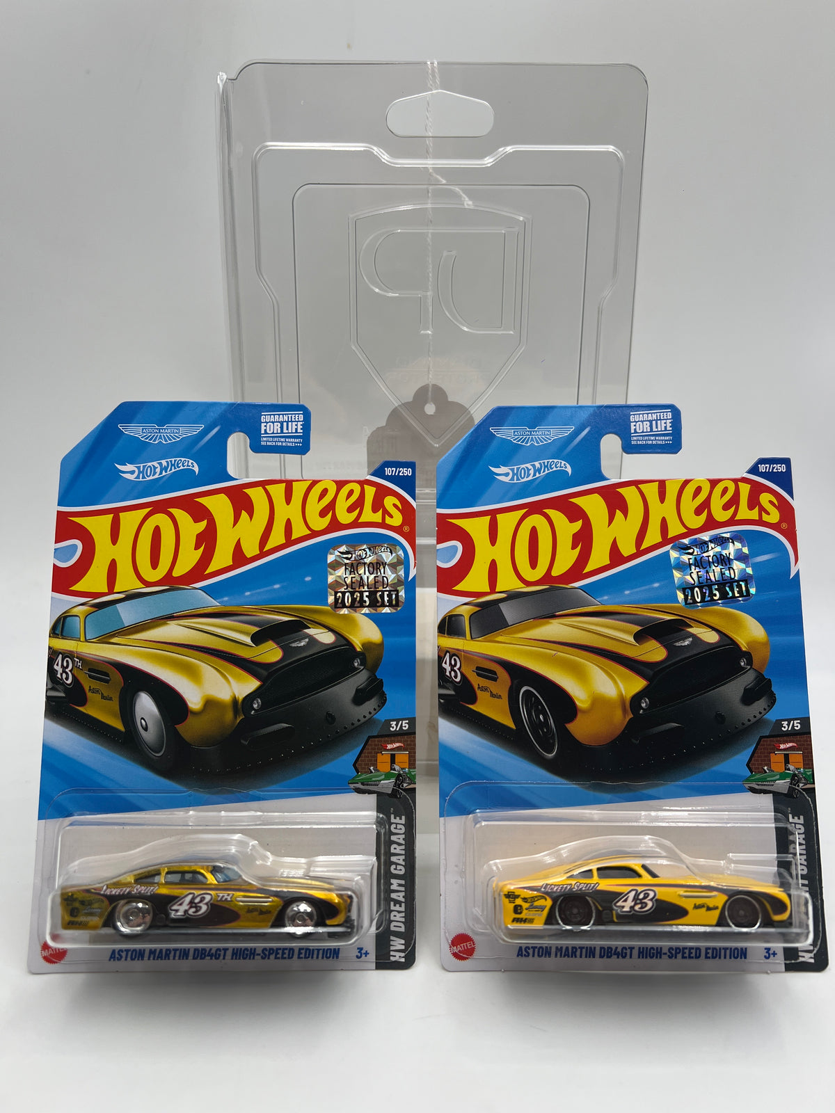 2025 Hot Wheels Factory Sealed Super Treasure Hunt & Mainline #107 Aston Martin DB4GT W/Protector Cracked Blister