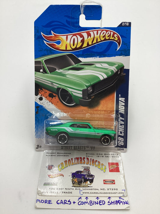 2011 Hot Wheels #82 68 Chevy Nova Green