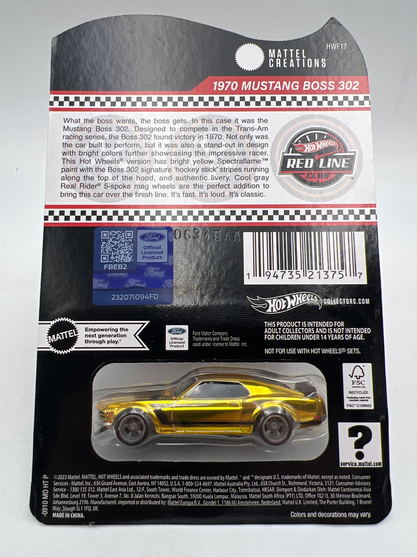 2024 Hot Wheels RLC 1970 Ford Mustang Boss 302 Gold W/Protector