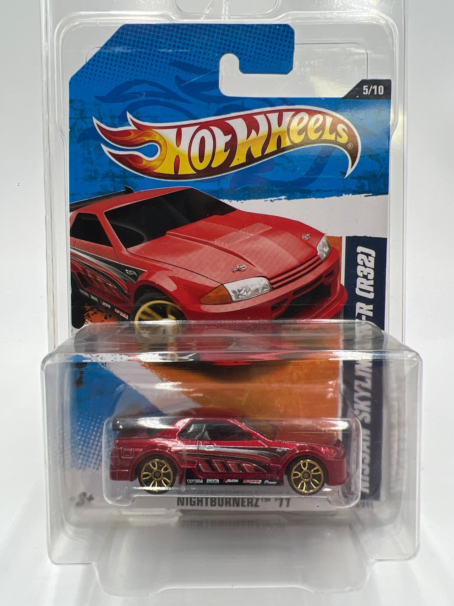 2011 Hot Wheels Nightburnerz #115 Nissan Skyline GT-R R32 Red W/Protector