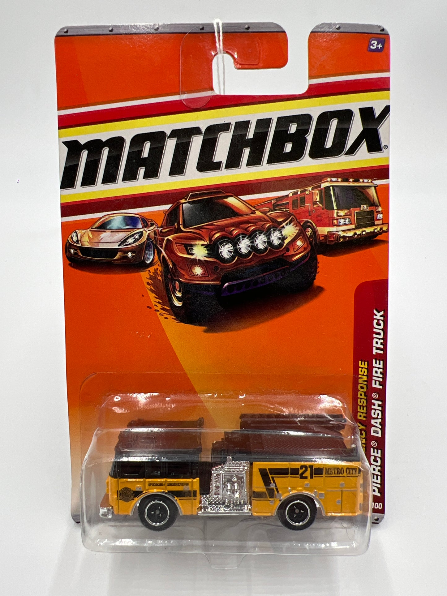 2010 Matchbox Emergency Response #56 Pierce Dash Fire Truck Yellow Cracked Blister 212B