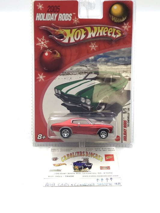 Hot wheels 2005 holiday rods #5 70 Chevelle SS Red real riders NN4